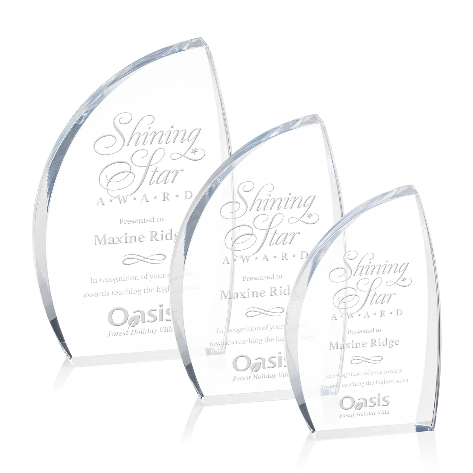 Custom Clear Acrylic Award with Side Peak and Black Backing for retirement presentations