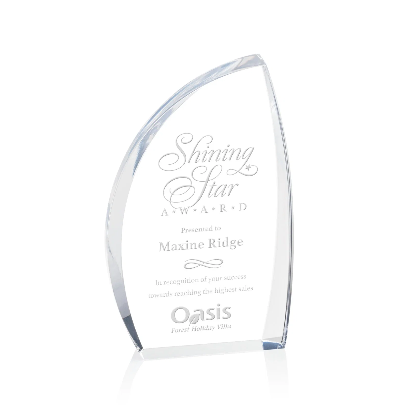 Custom Clear Acrylic Award with Side Peak and Black Backing for team milestone celebrations