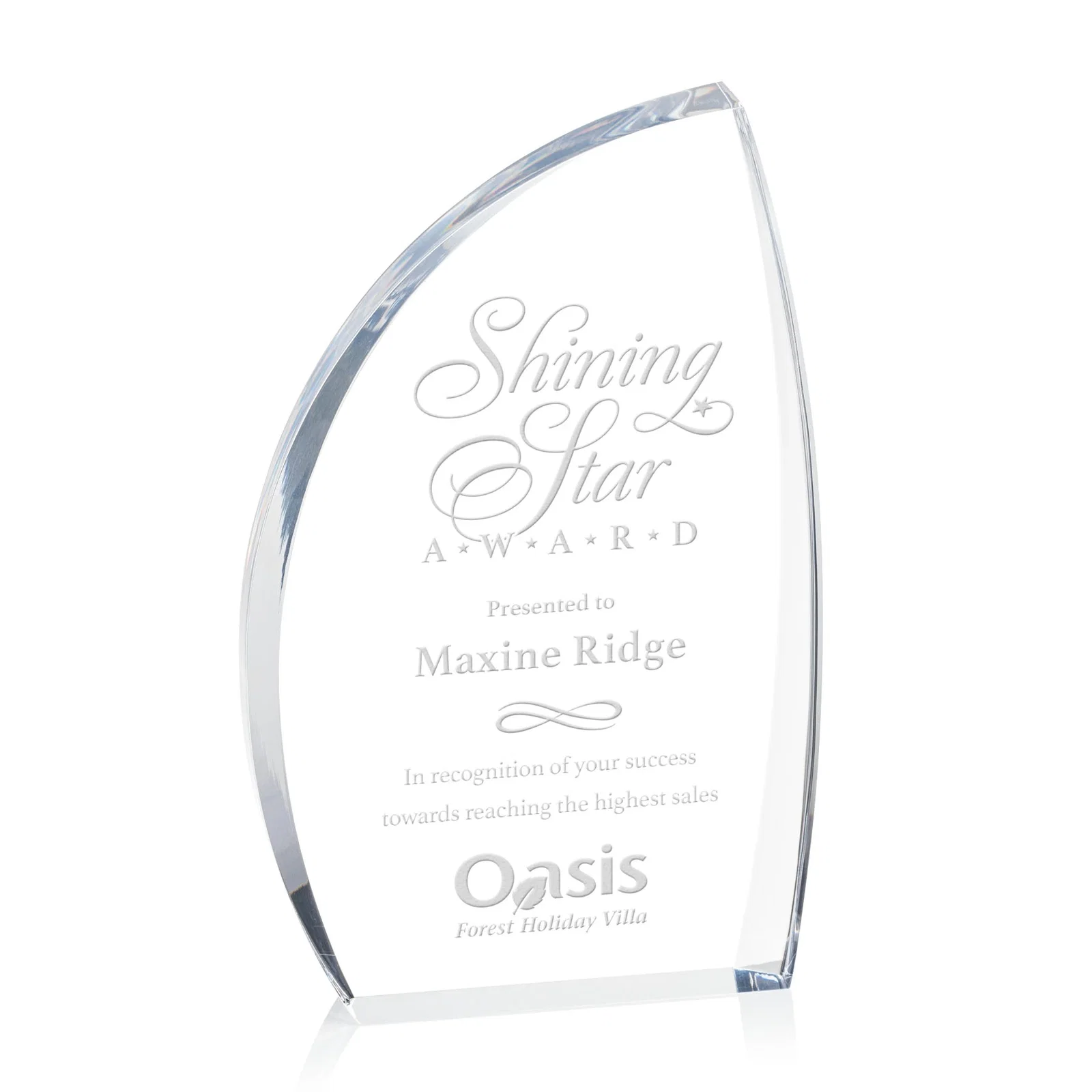 Custom Clear Acrylic Award with Side Peak and Black Backing for graduation ceremonies