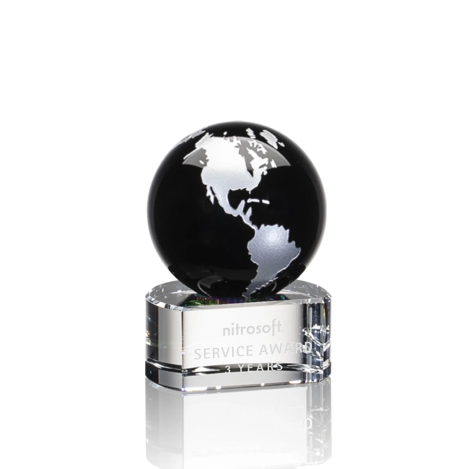 Personalized Color-Filled Continent Crystal Globe Award on Paragon Base for sales achievement awards