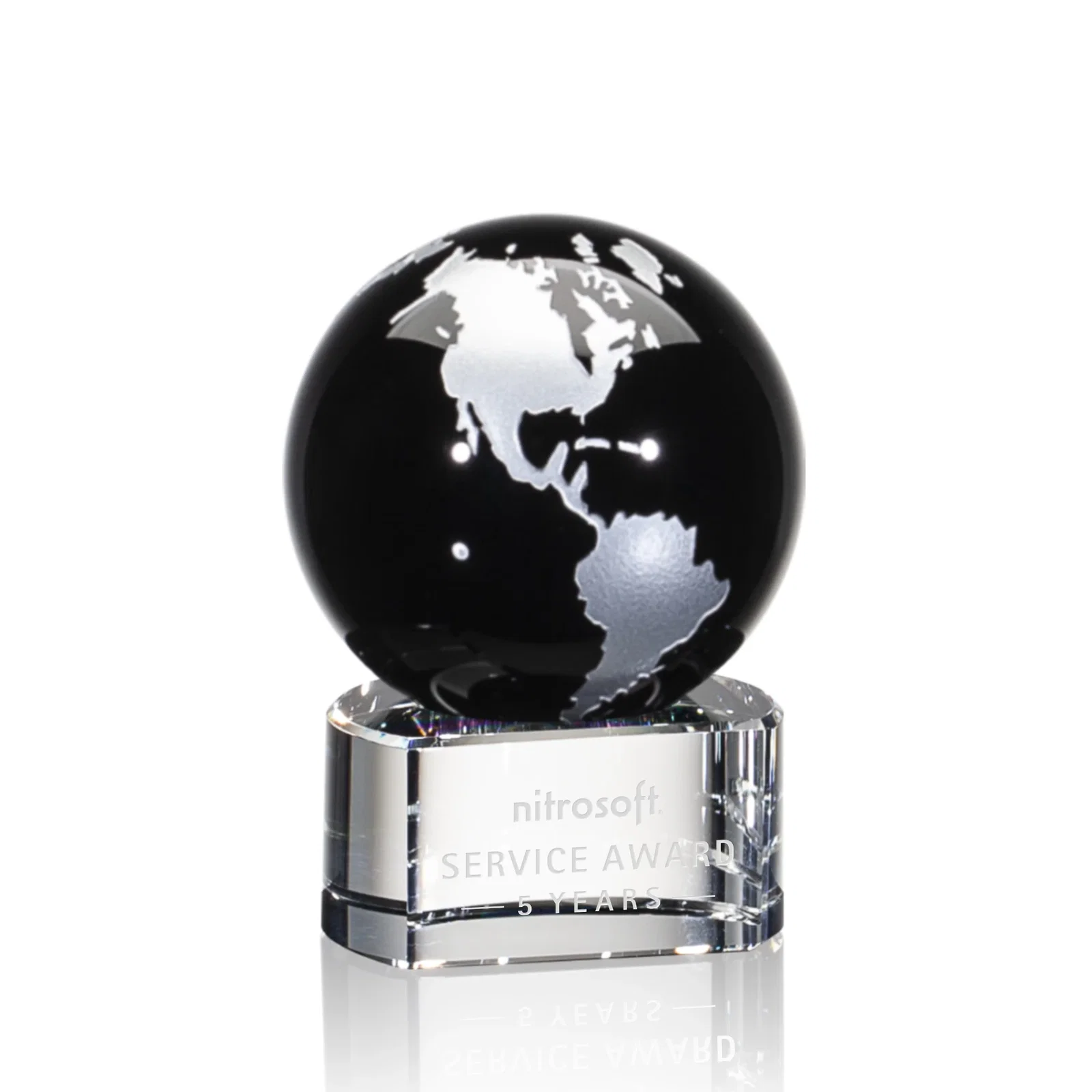 Personalized Color-Filled Continent Crystal Globe Award on Paragon Base for retirement presentations