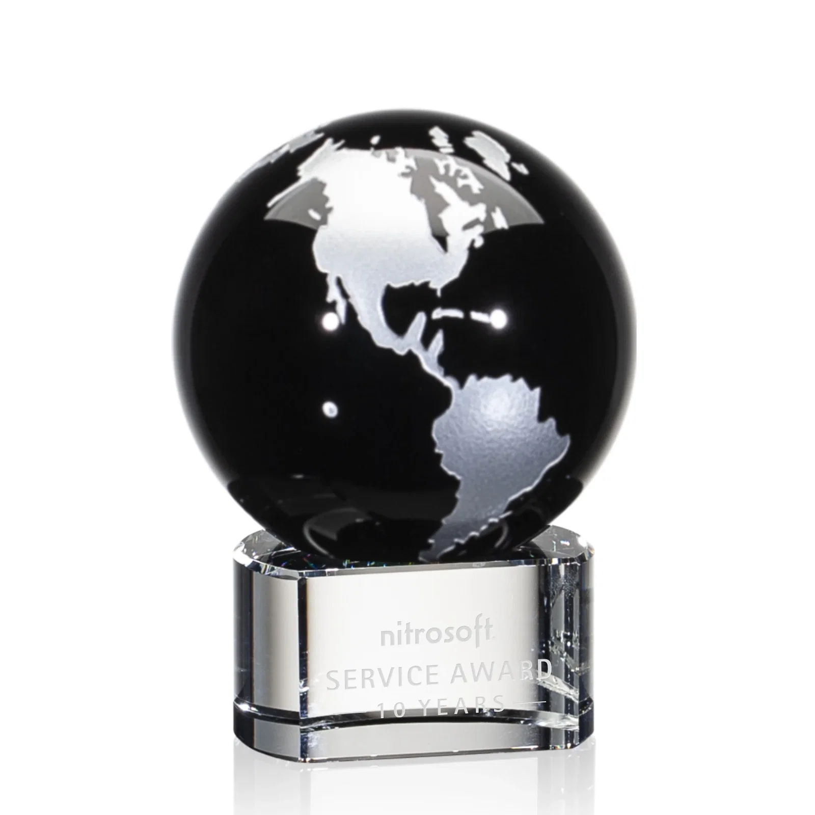 Personalized Color-Filled Continent Crystal Globe Award on Paragon Base for team milestone celebrations