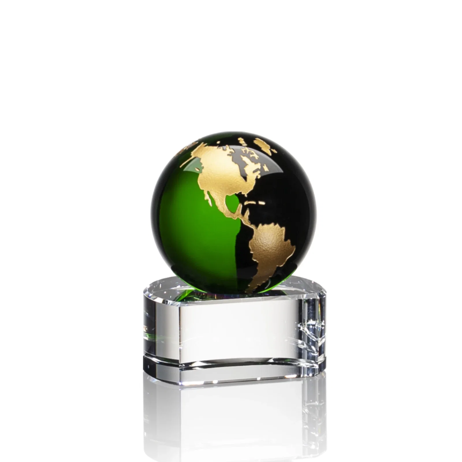 Personalized Color-Filled Continent Crystal Globe Award on Paragon Base for volunteer appreciation
