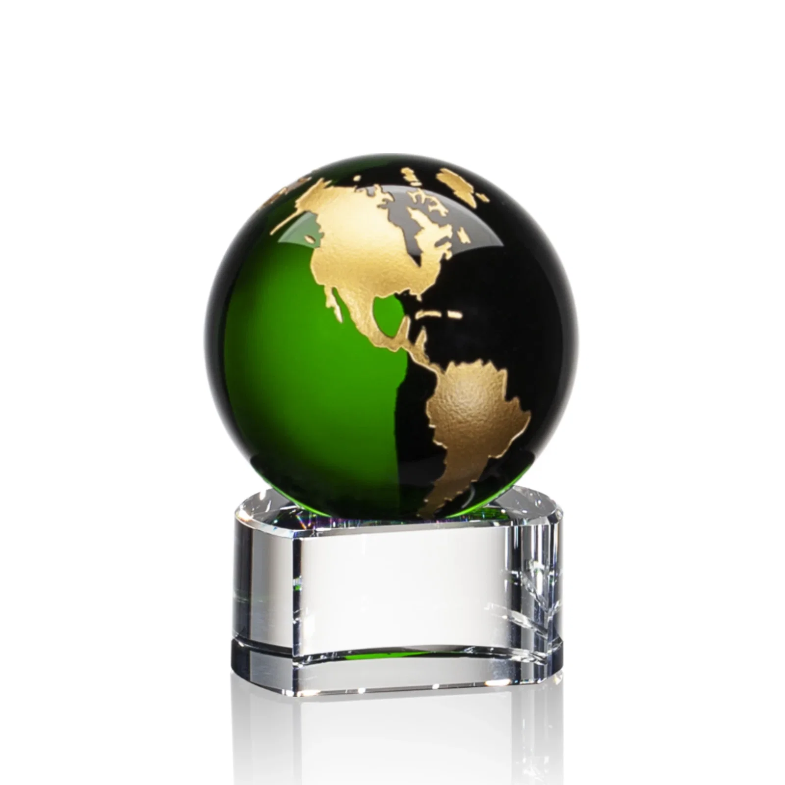 Personalized Color-Filled Continent Crystal Globe Award on Paragon Base for dealer and partner awards