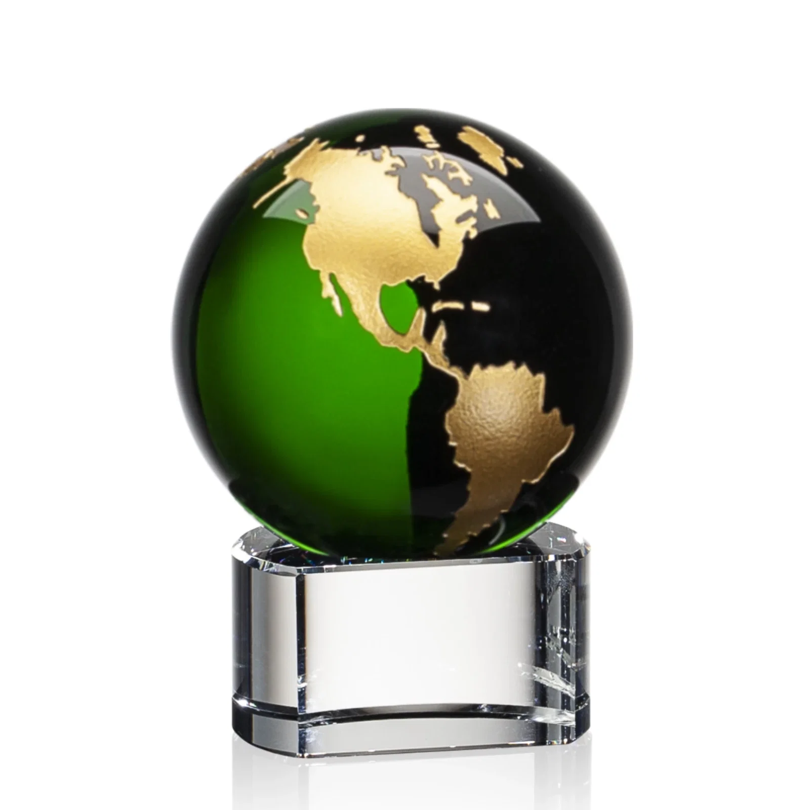 Personalized Color-Filled Continent Crystal Globe Award on Paragon Base for company anniversary events