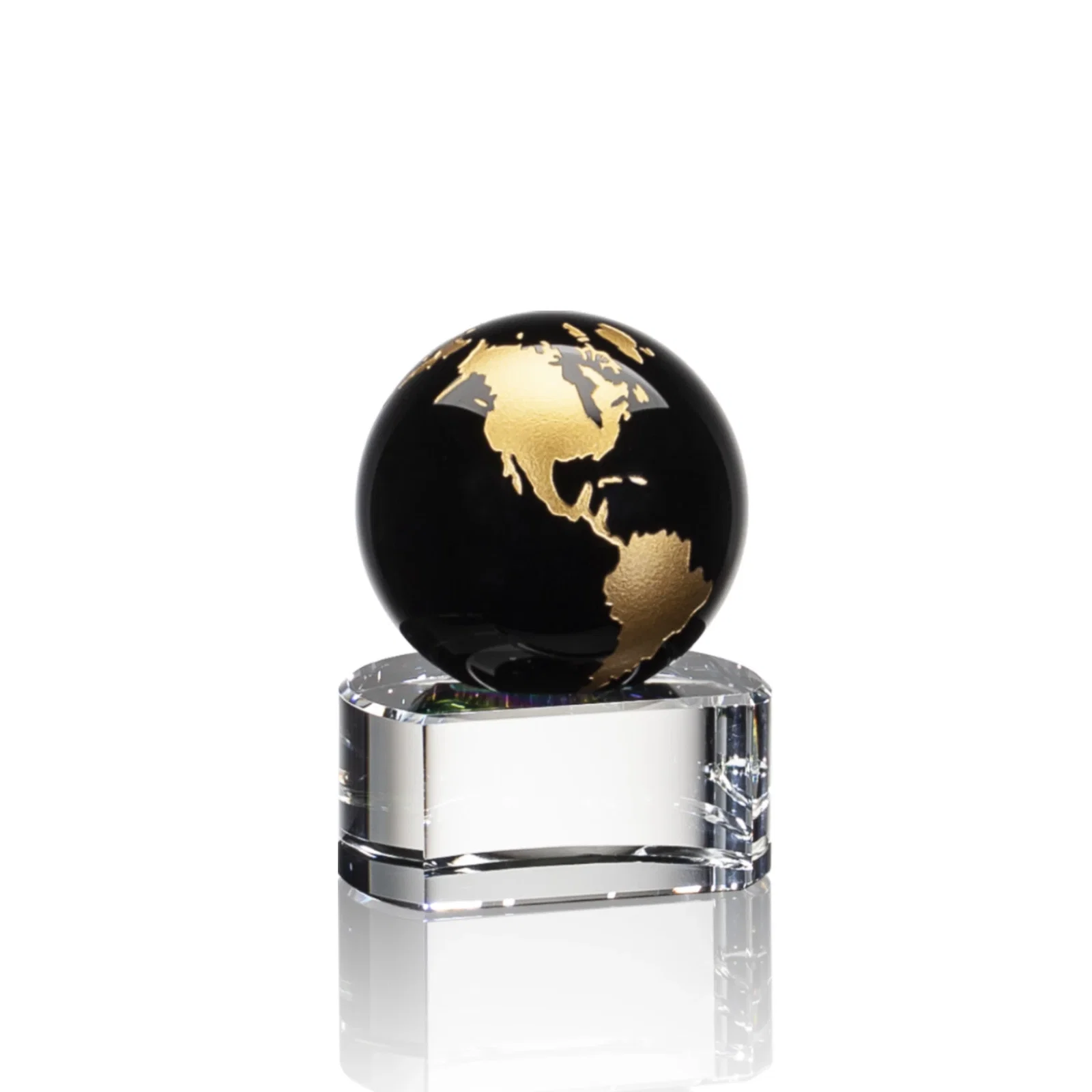 Promotional Color-Filled Continent Crystal Globe Award on Paragon Base for employee recognition