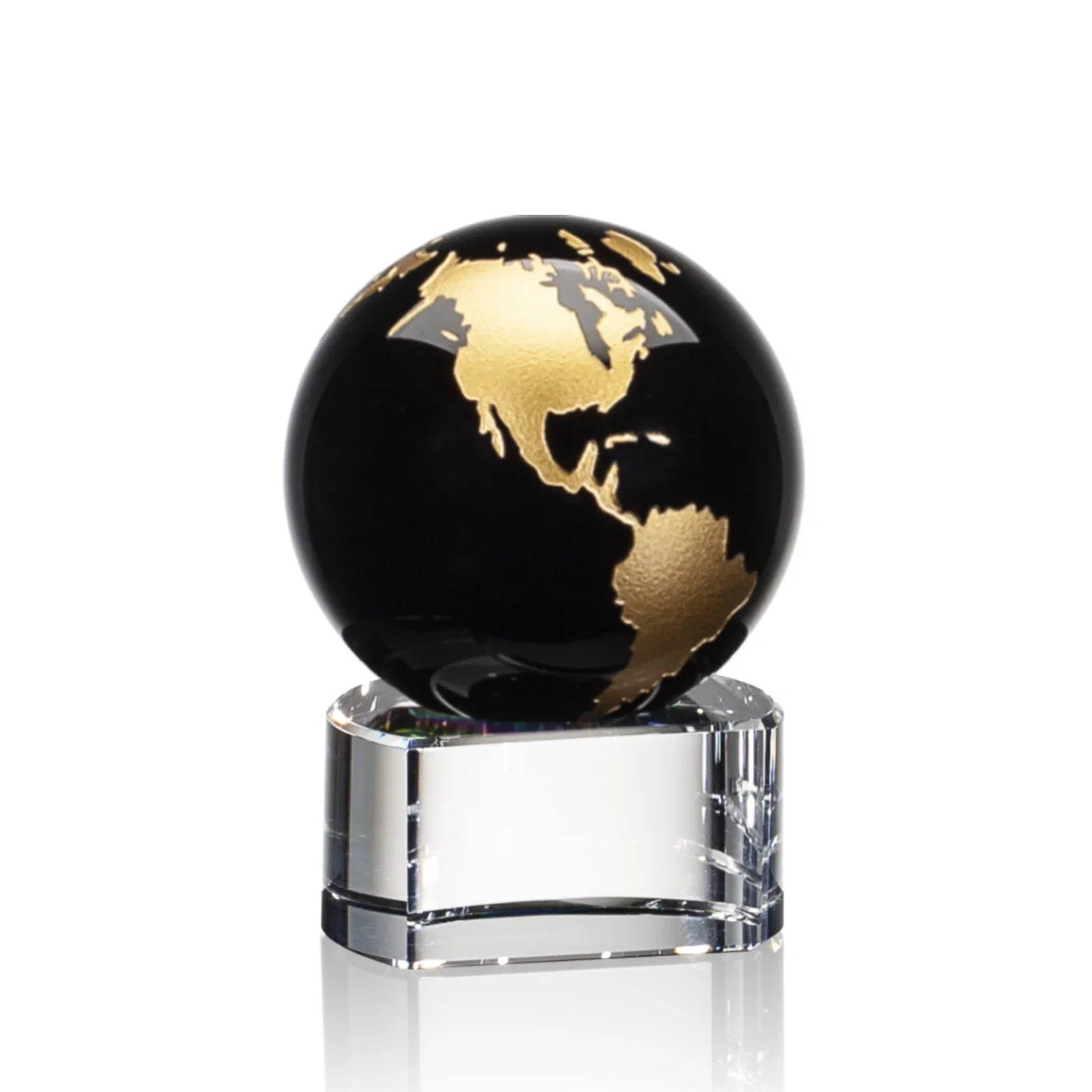 Promotional Color-Filled Continent Crystal Globe Award on Paragon Base for corporate award ceremonies