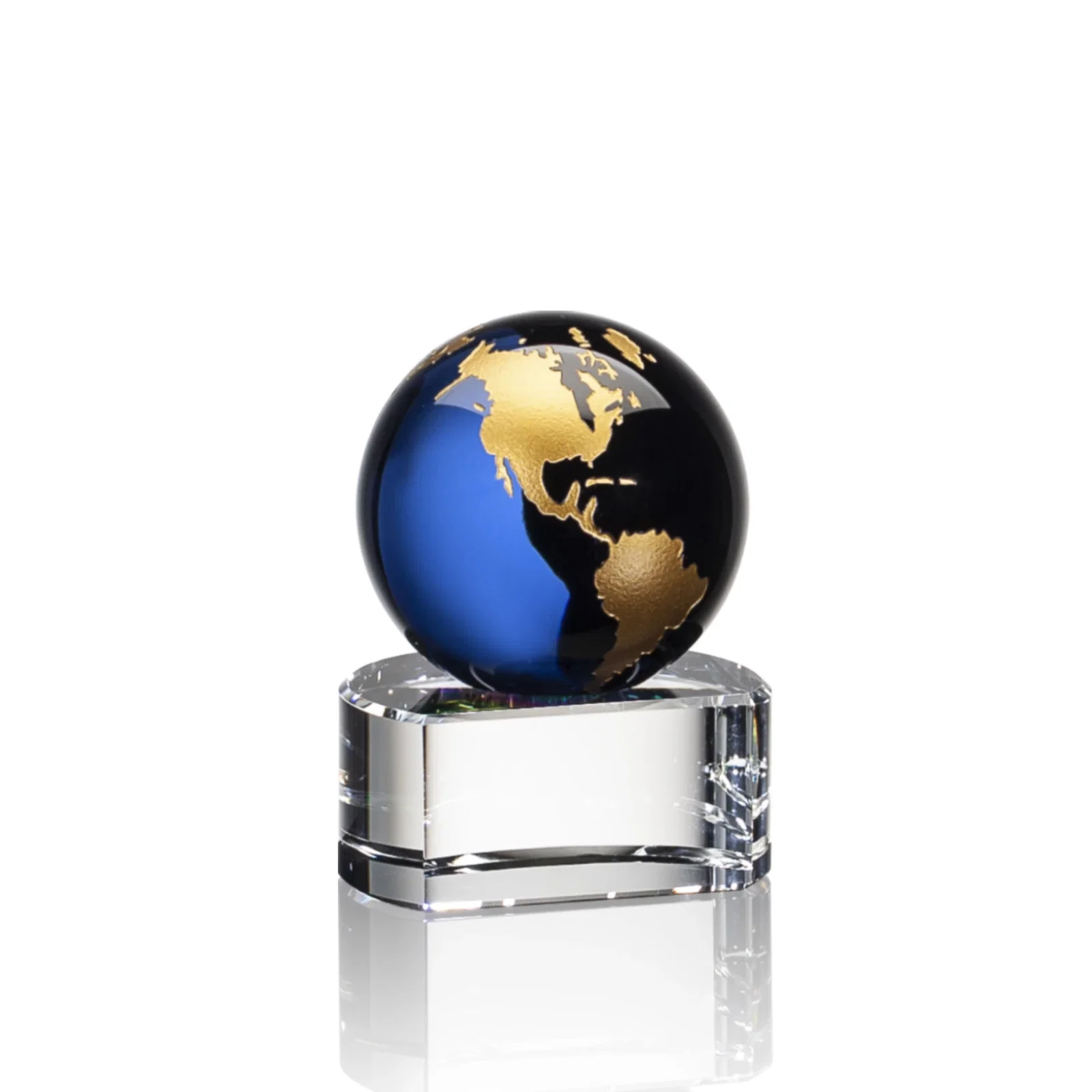 Promotional Color-Filled Continent Crystal Globe Award on Paragon Base for sales achievement awards