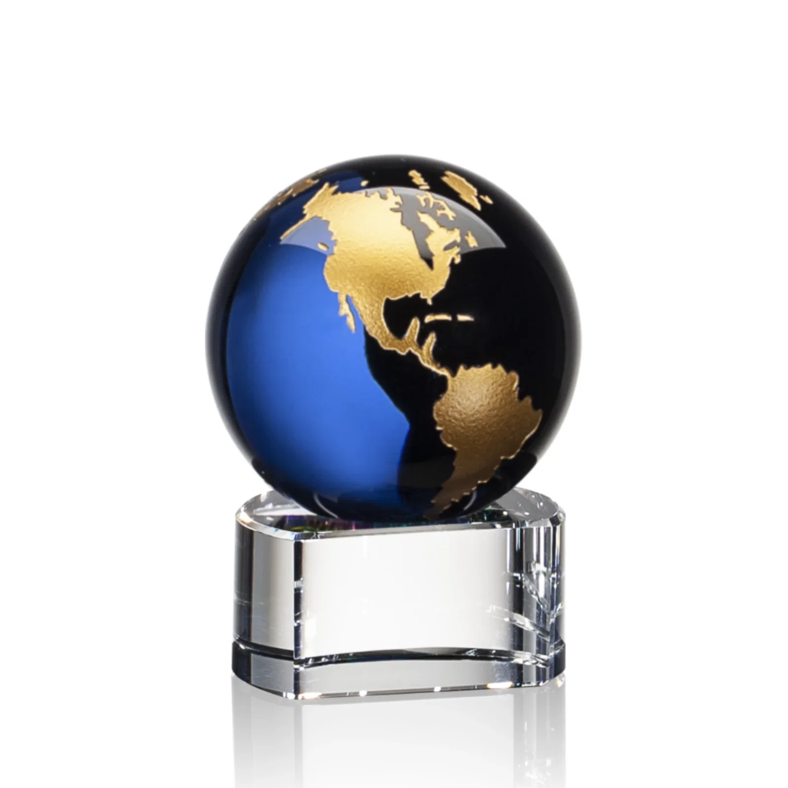 Promotional Color-Filled Continent Crystal Globe Award on Paragon Base for retirement presentations