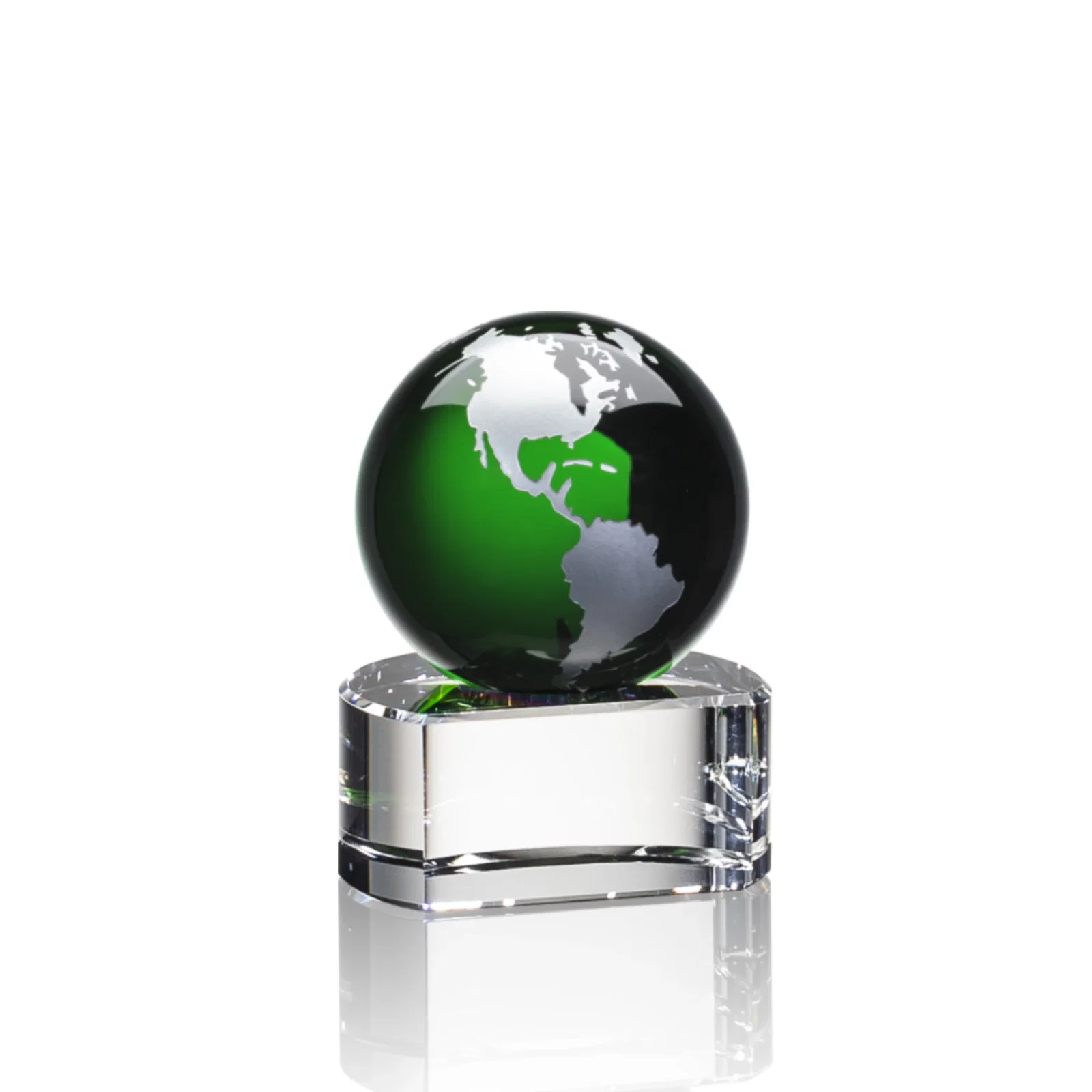 Promotional Color-Filled Continent Crystal Globe Award on Paragon Base for donor appreciation