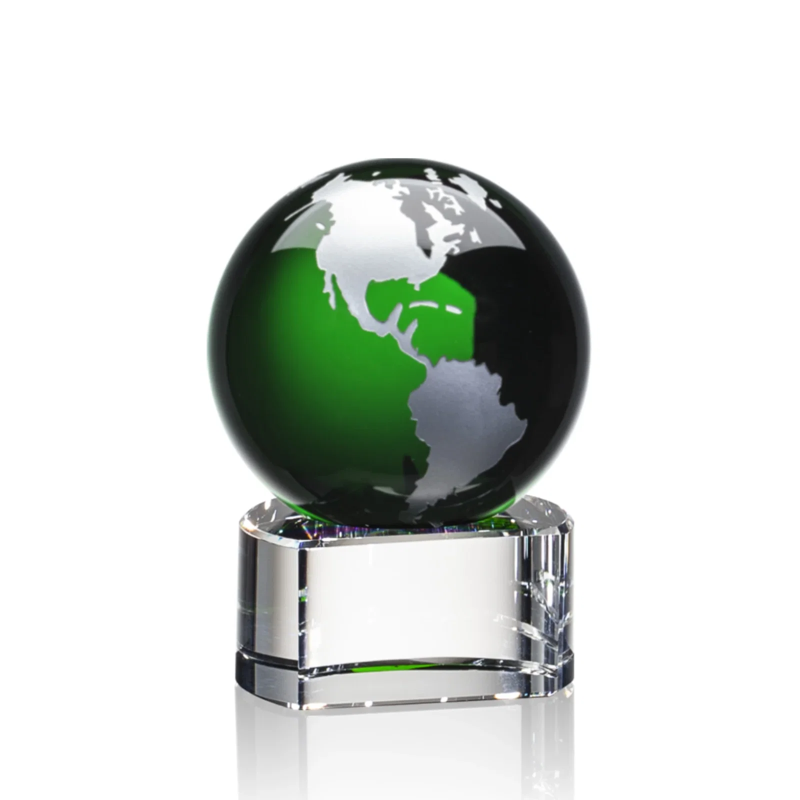Promotional Color-Filled Continent Crystal Globe Award on Paragon Base for graduation ceremonies