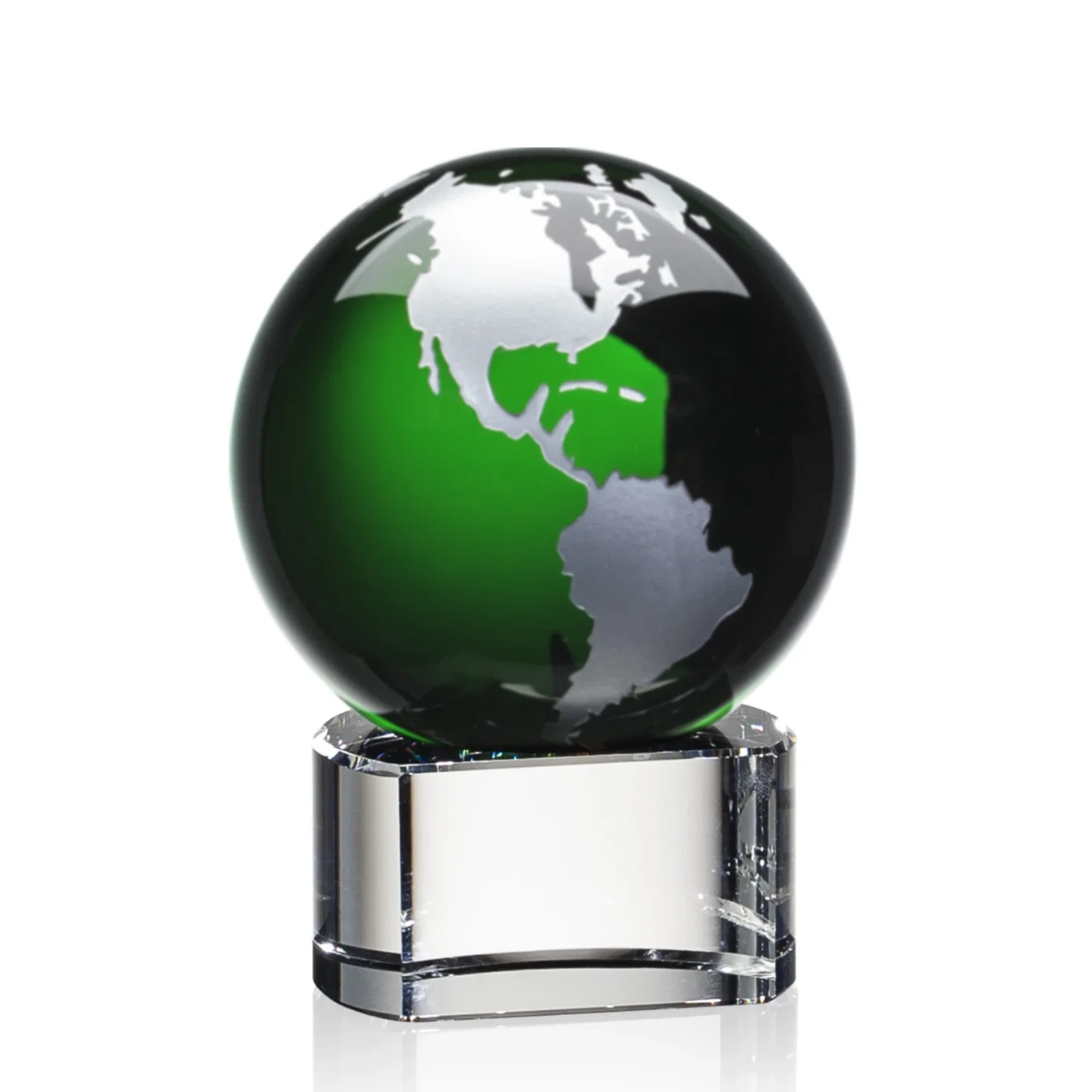 Promotional Color-Filled Continent Crystal Globe Award on Paragon Base for safety achievement programs