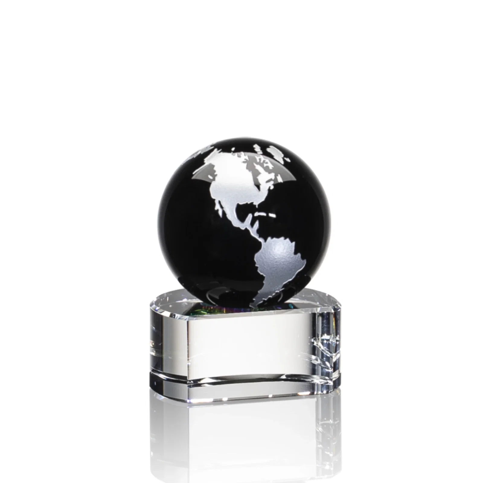Promotional Color-Filled Continent Crystal Globe Award on Paragon Base for volunteer appreciation