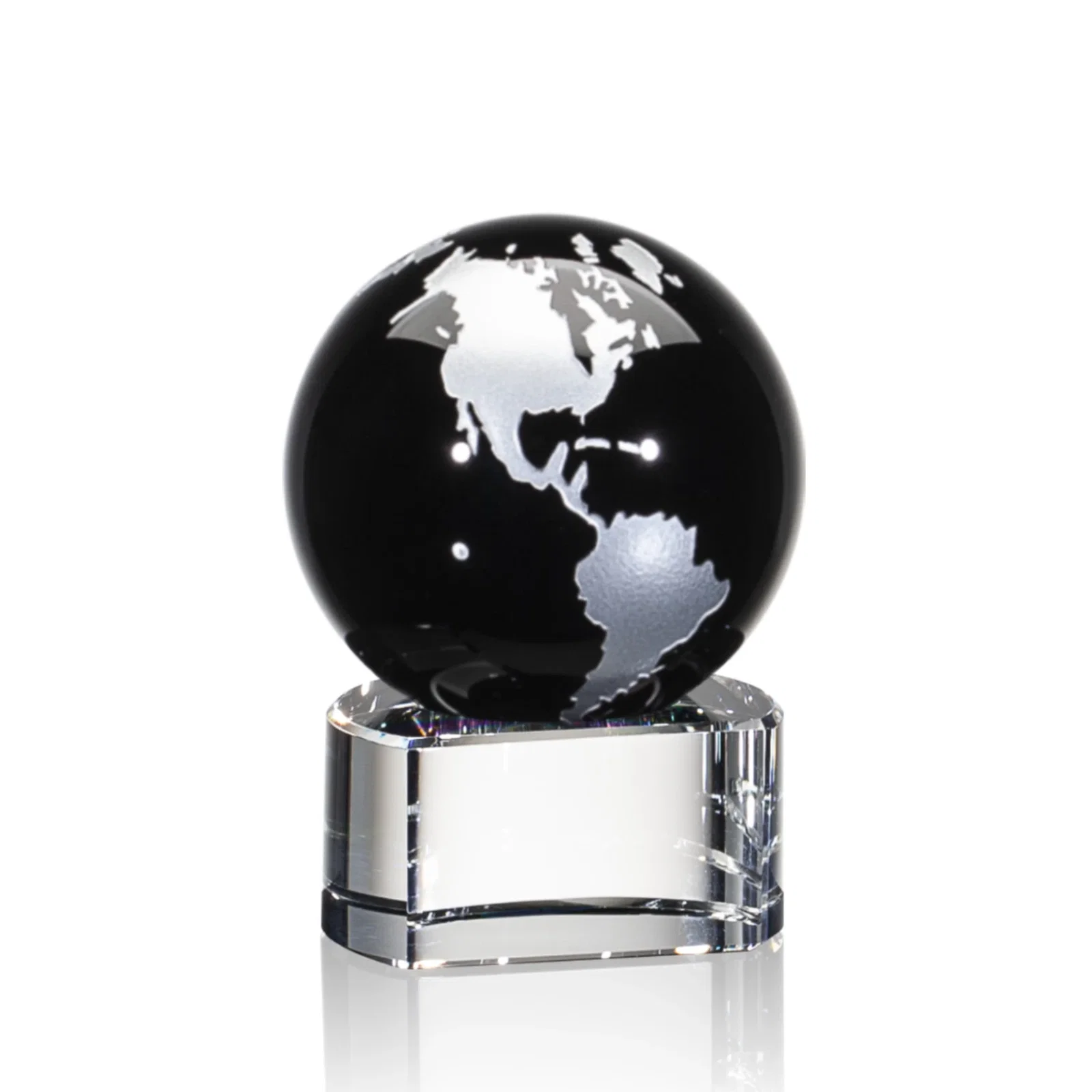 Promotional Color-Filled Continent Crystal Globe Award on Paragon Base for dealer and partner awards