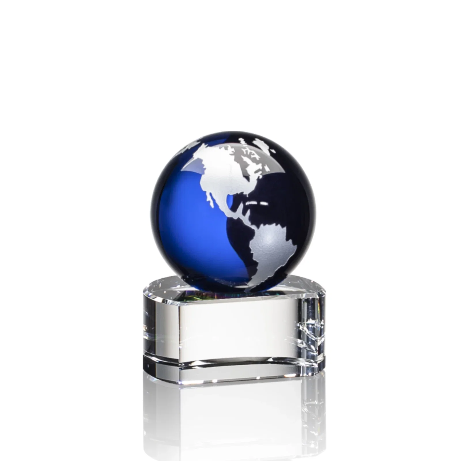 Branded Color-Filled Continent Crystal Globe Award on Paragon Base for employee recognition