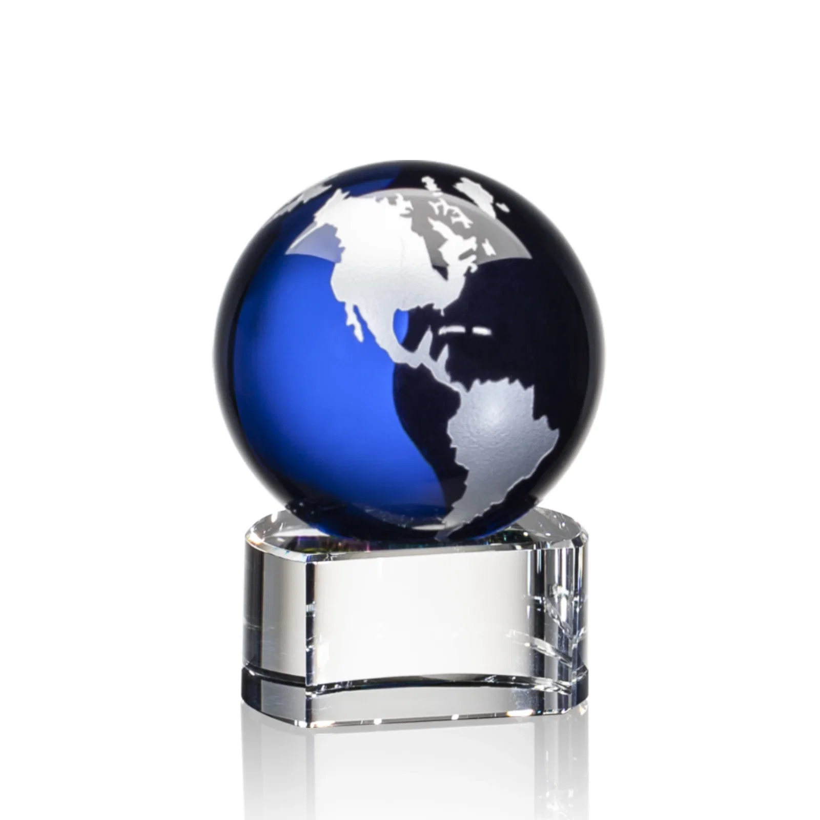 Branded Color-Filled Continent Crystal Globe Award on Paragon Base for corporate award ceremonies