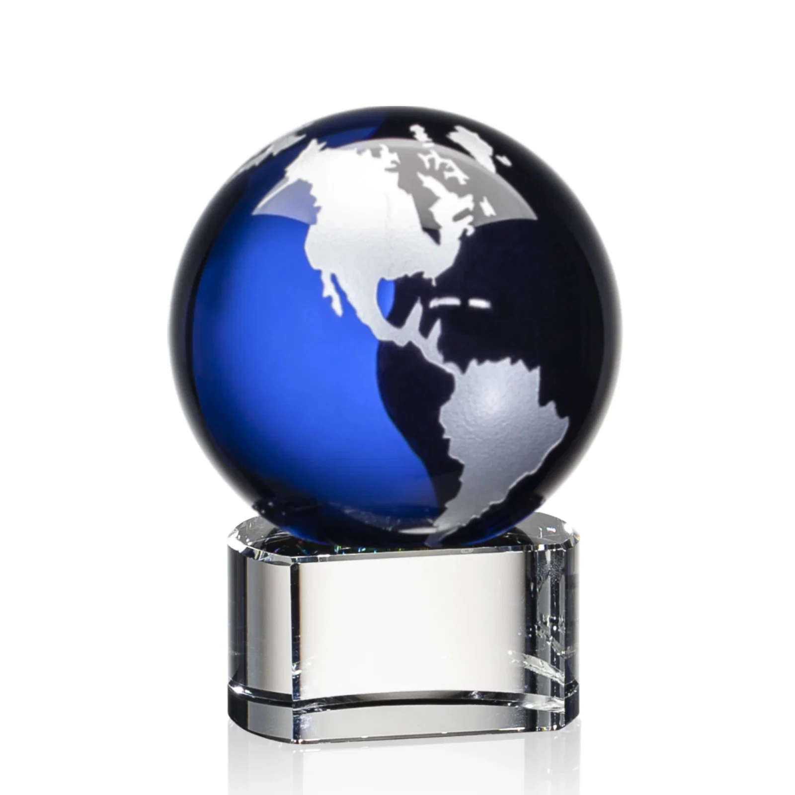 Branded Color-Filled Continent Crystal Globe Award on Paragon Base for service anniversary gifts