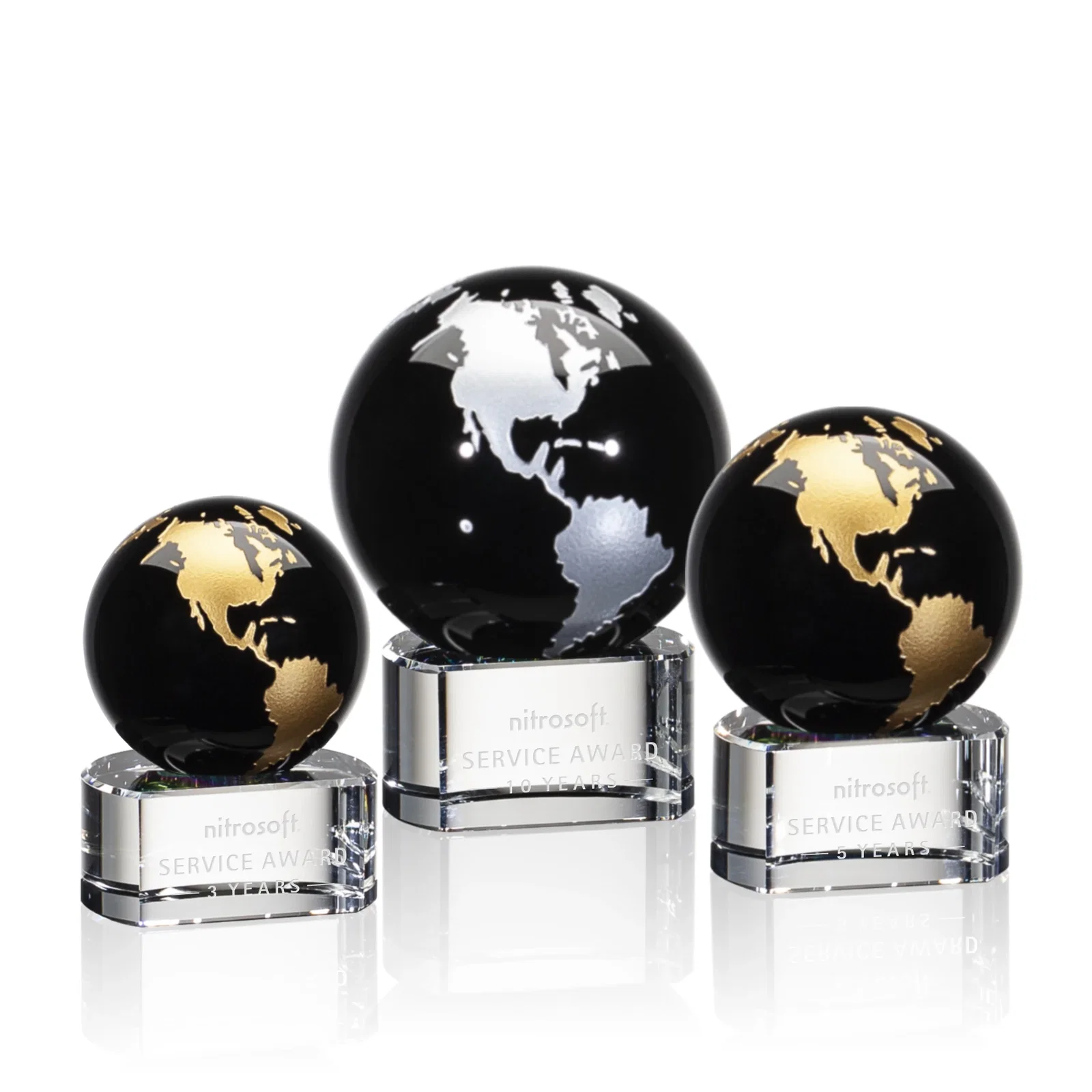 Custom Color-Filled Continent Crystal Globe Award on Paragon Base for retirement presentations