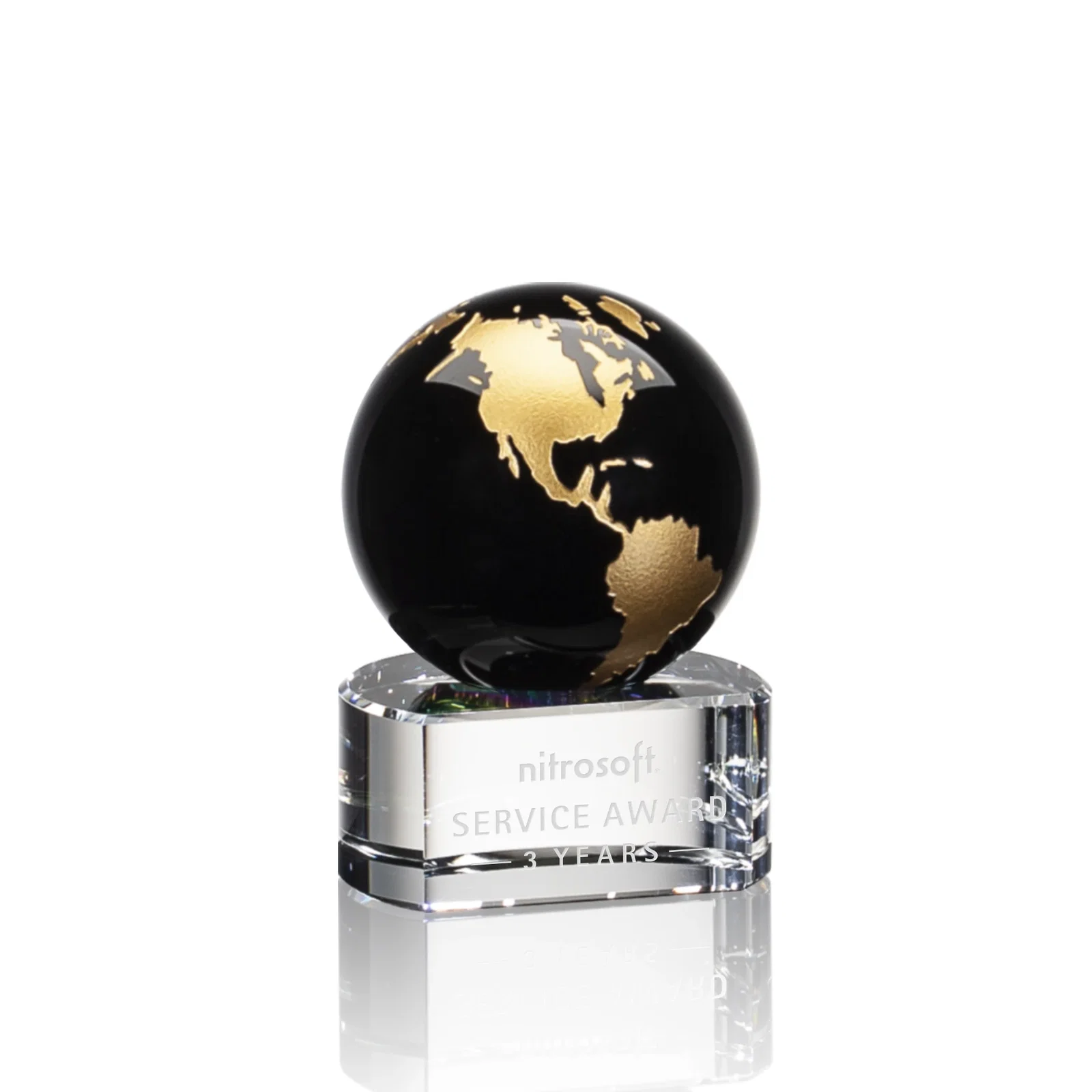 Custom Color-Filled Continent Crystal Globe Award on Paragon Base for team milestone celebrations