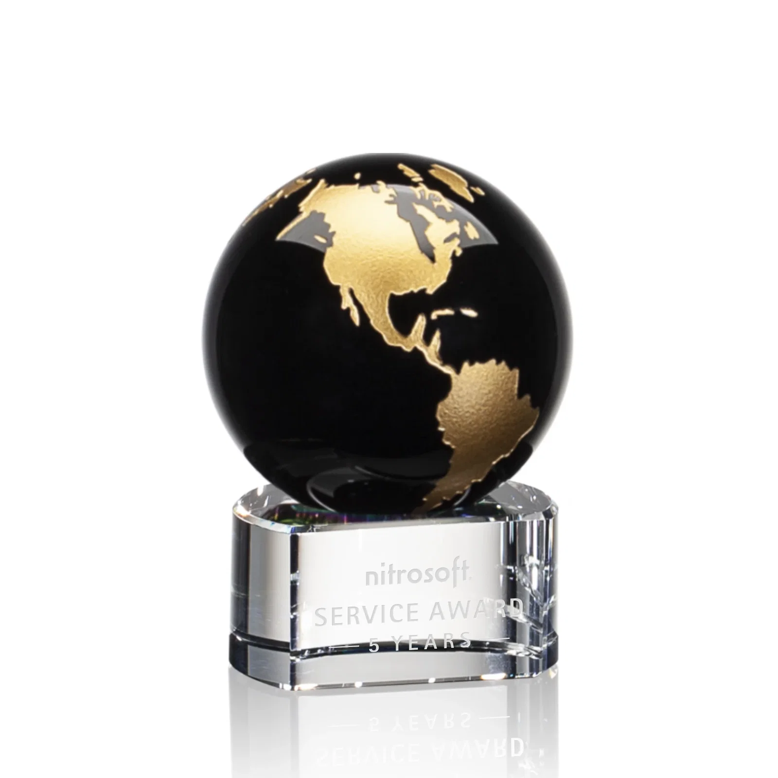 Custom Color-Filled Continent Crystal Globe Award on Paragon Base for donor appreciation