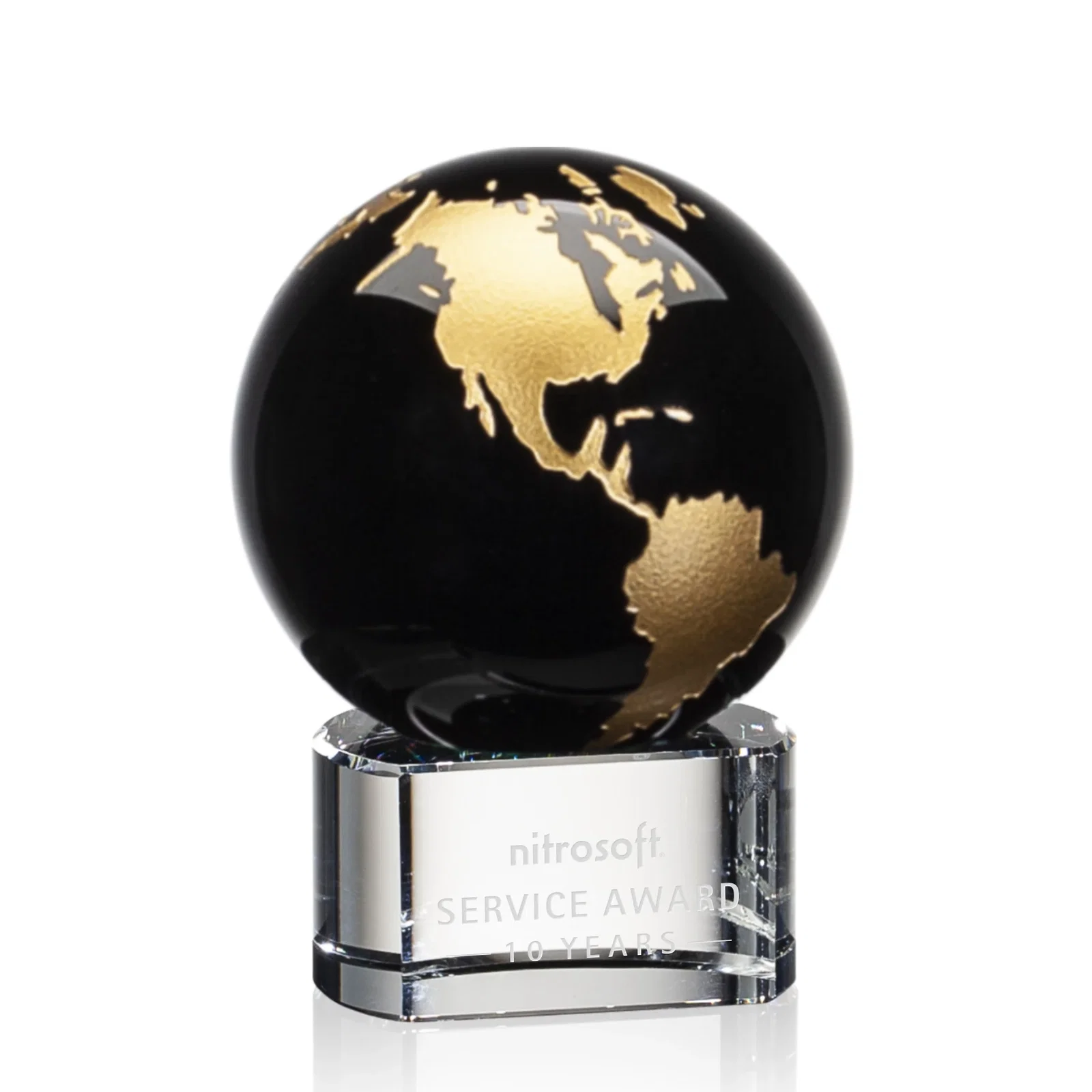 Custom Color-Filled Continent Crystal Globe Award on Paragon Base for graduation ceremonies