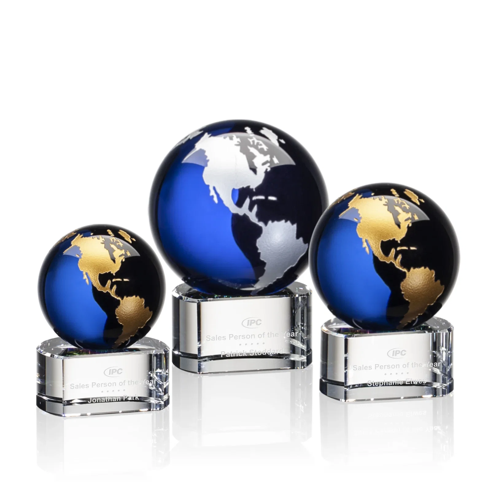 Custom Color-Filled Continent Crystal Globe Award on Paragon Base for safety achievement programs