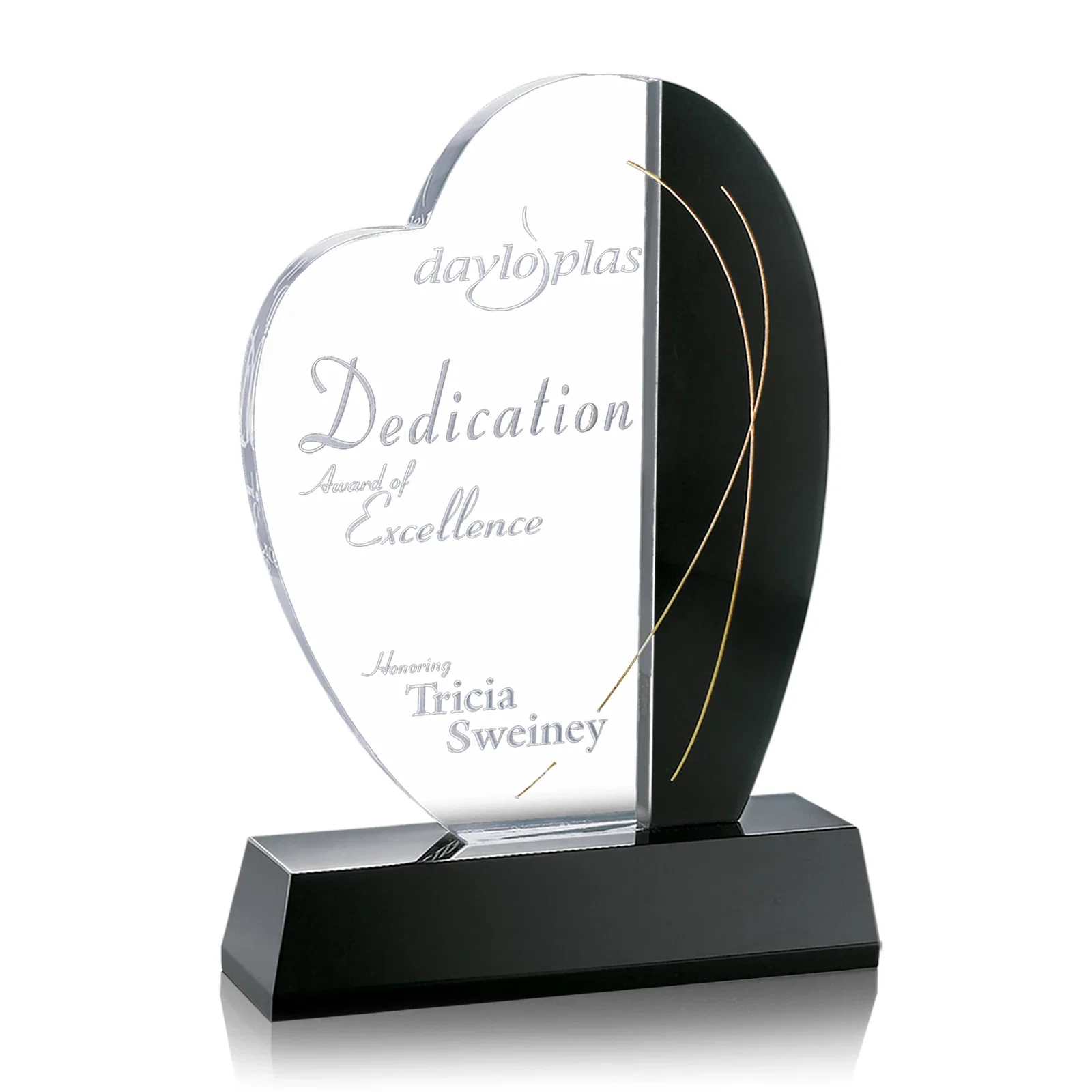Custom Black and Clear Optical Crystal Award on Matching Black Base, awards for employee recognition