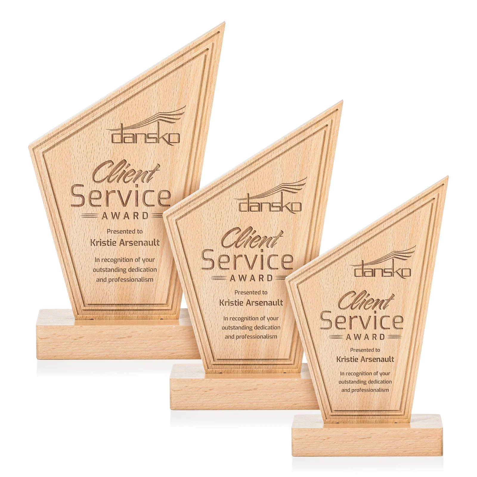 Custom Beechwood Peak Award with Lined Groove Edge for employee recognition
