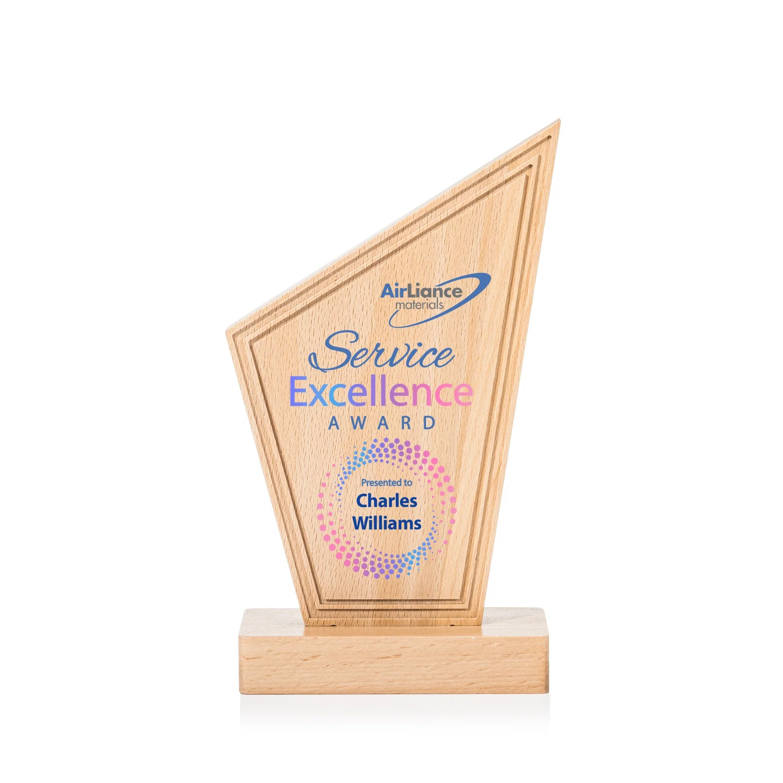 Custom Beechwood Peak Award with Lined Groove Edge for volunteer appreciation