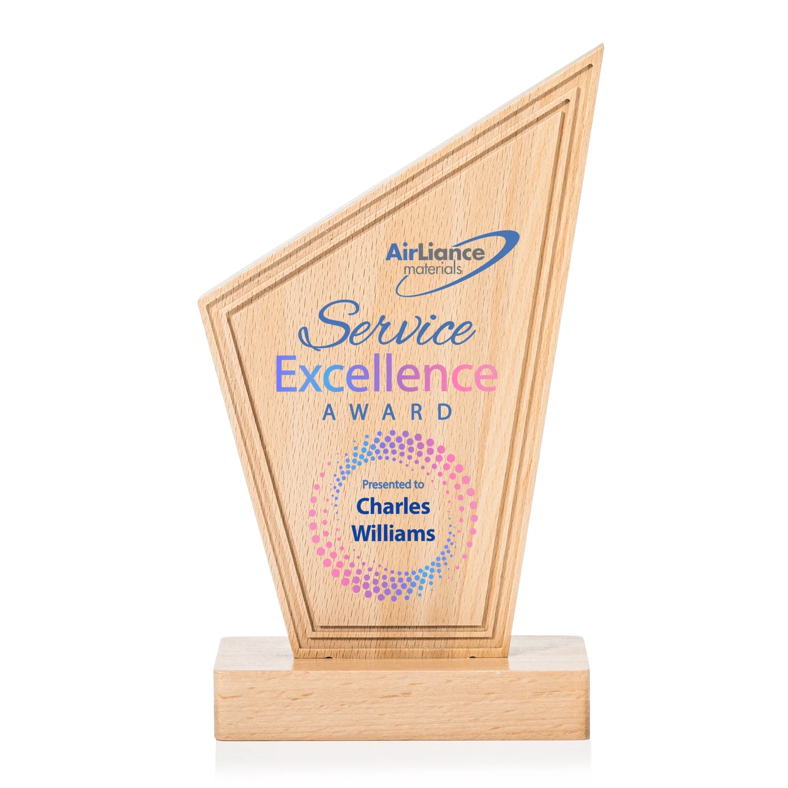 Custom Beechwood Peak Award with Lined Groove Edge for company anniversary events