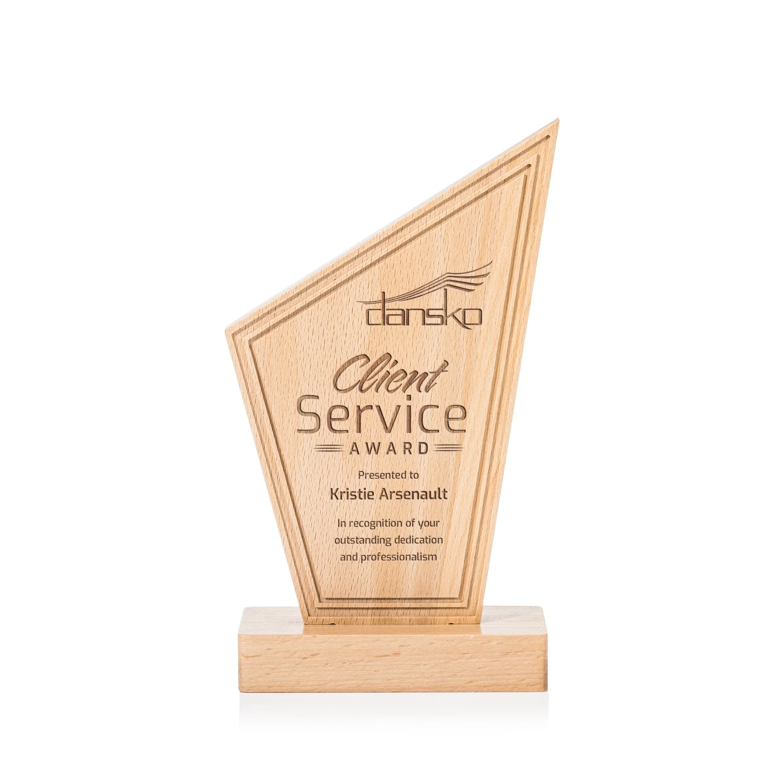 Custom Beechwood Peak Award with Lined Groove Edge for corporate award ceremonies