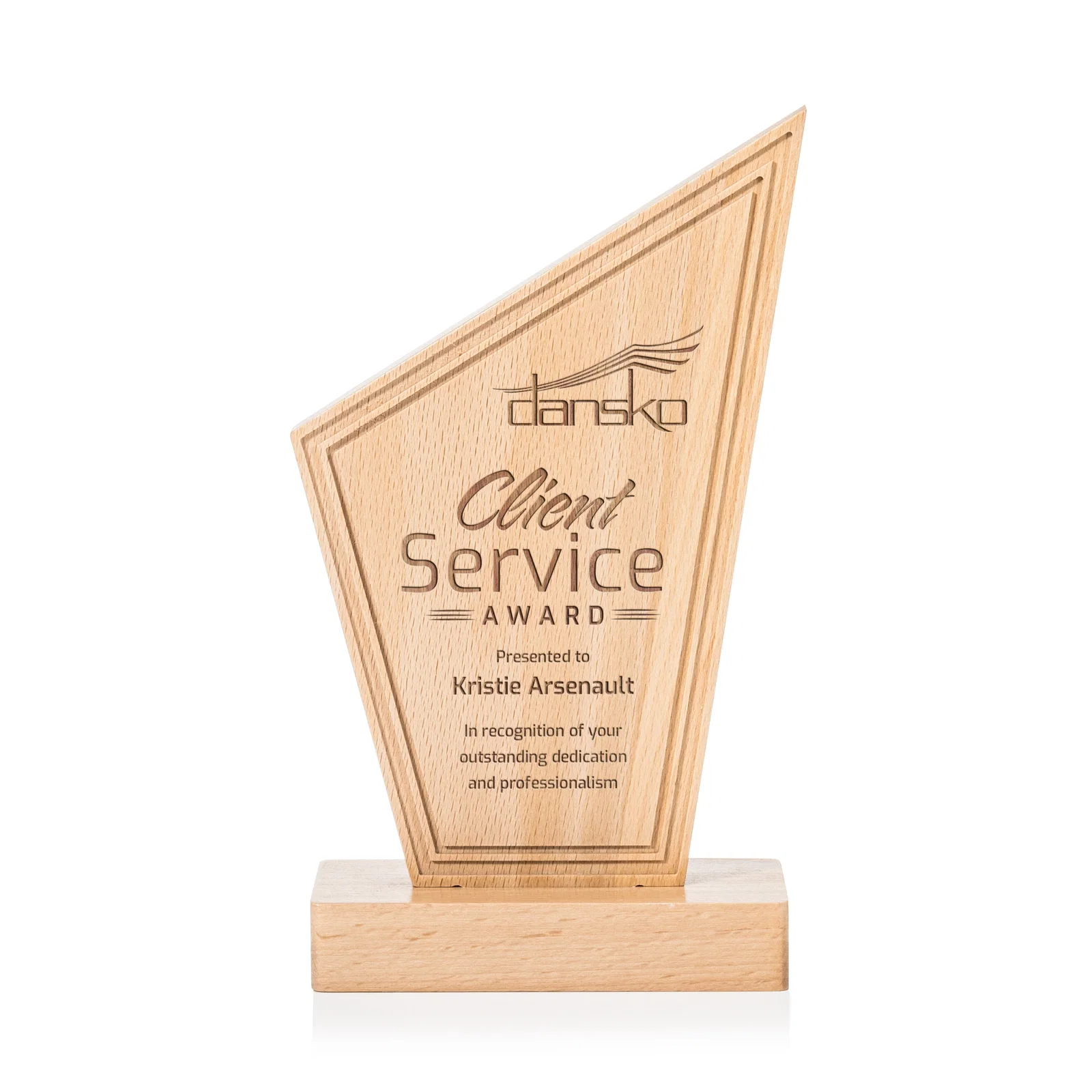 Custom Beechwood Peak Award with Lined Groove Edge for service anniversary gifts