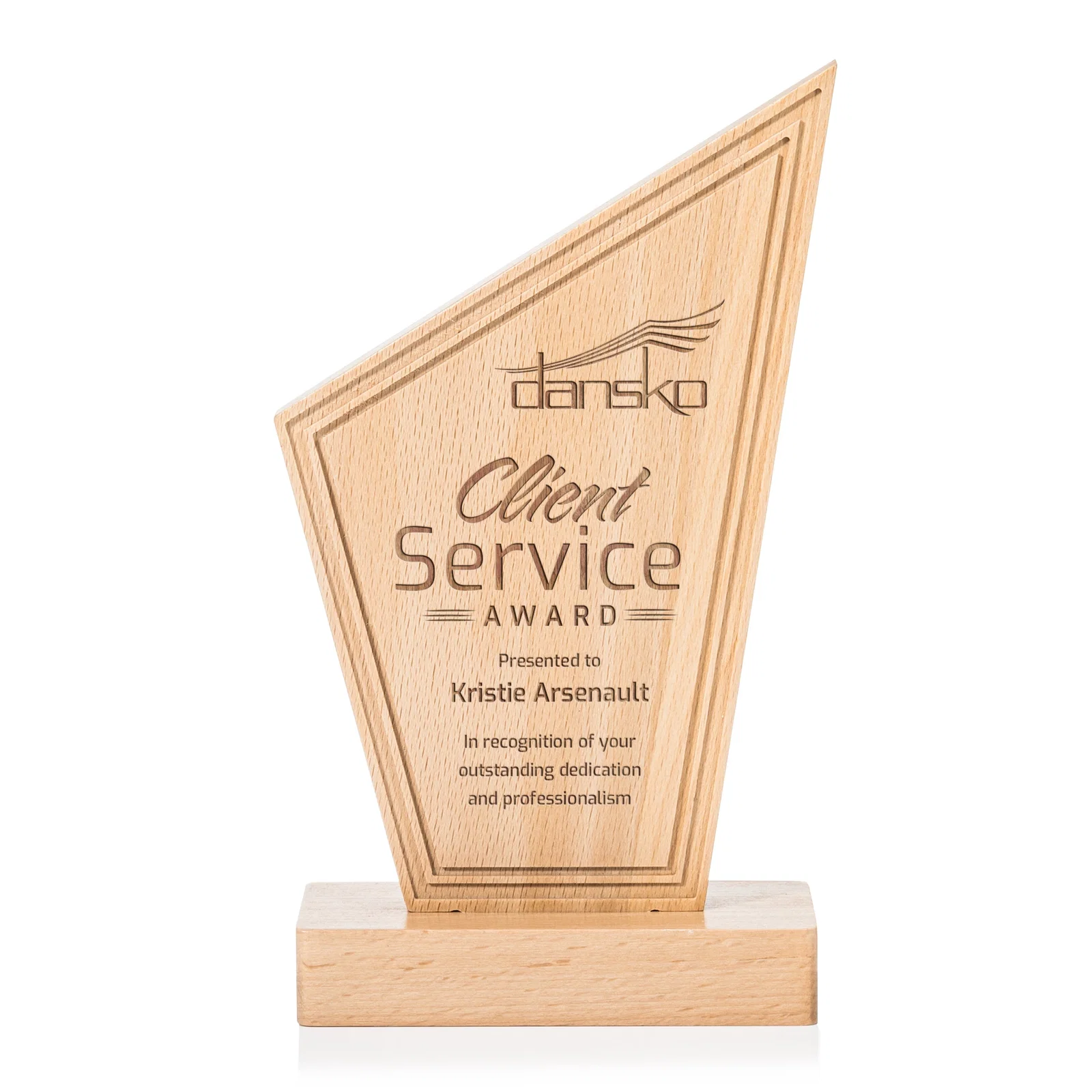 Custom Beechwood Peak Award with Lined Groove Edge for sales achievement awards