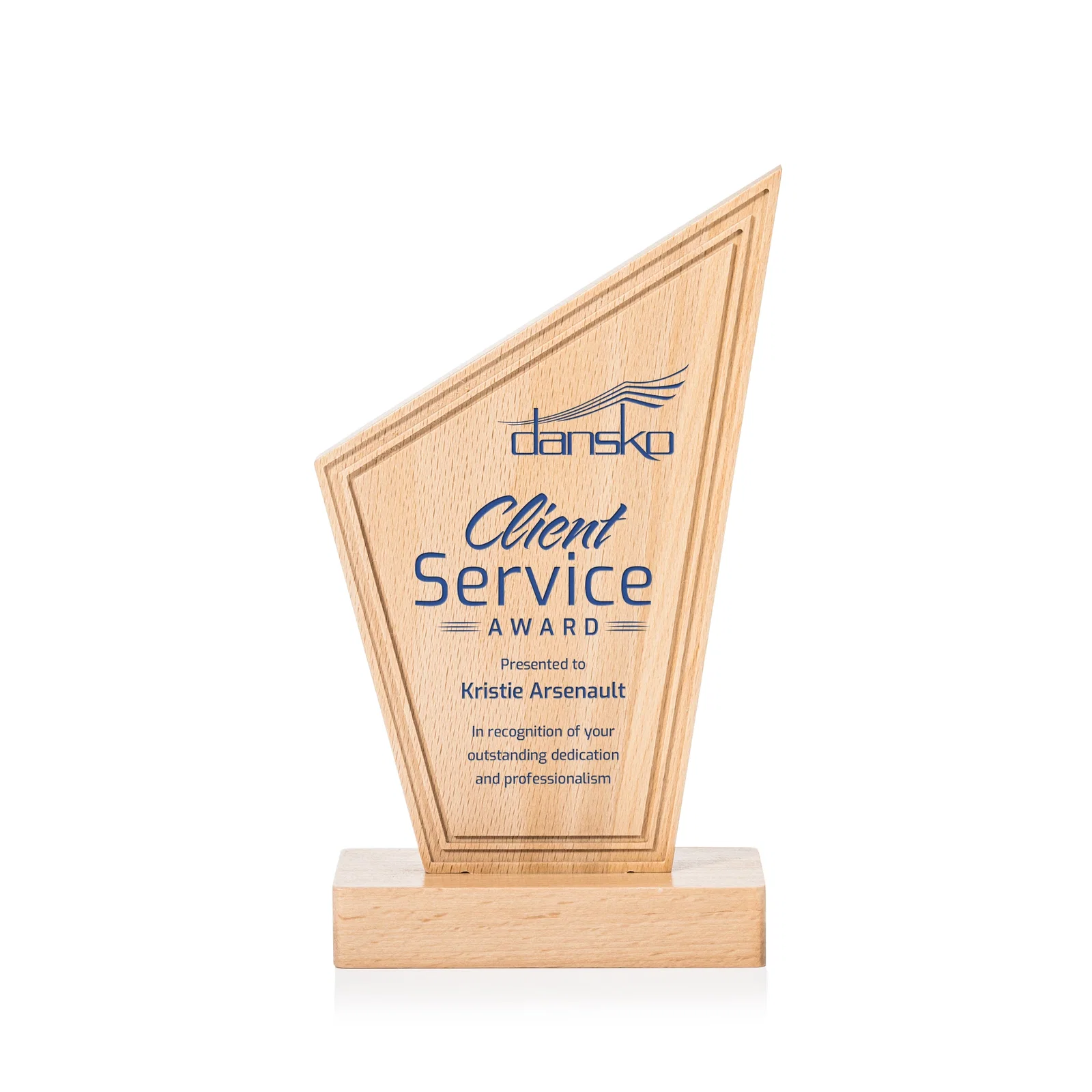 Custom Beechwood Peak Award with Lined Groove Edge for team milestone celebrations