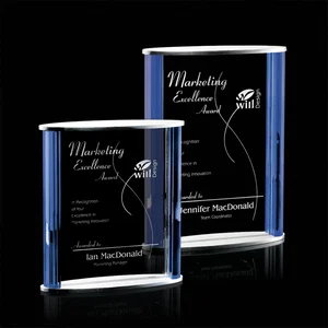 Blue and Clear Optical Crystal Award with Aluminum Accent