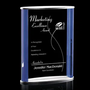 Blue and Clear Optical Crystal Award with Aluminum Accent