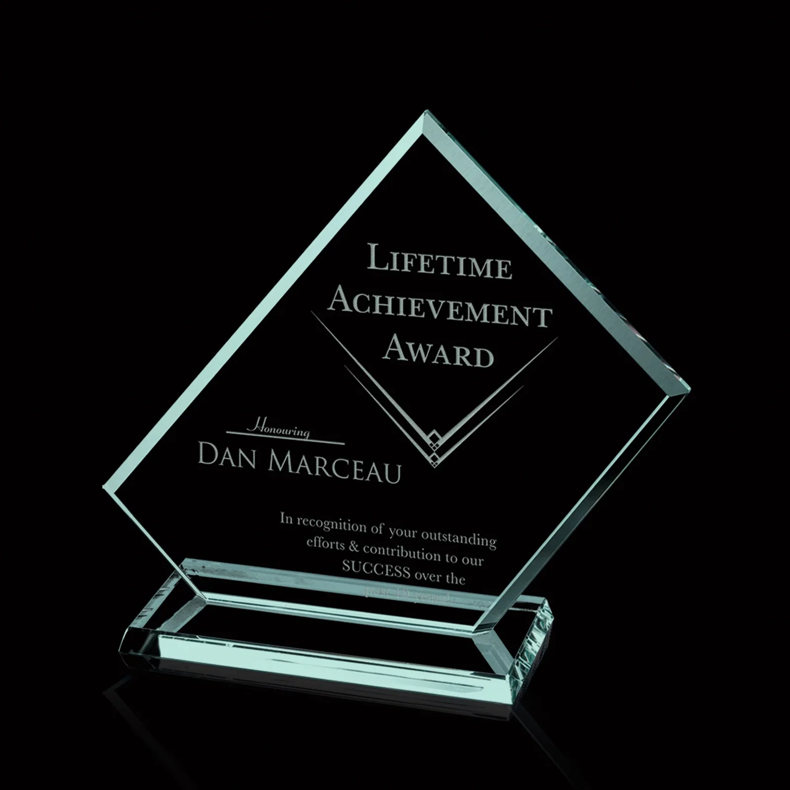Custom Jade Glass Rectangle Award With An Angled Cut Corner for corporate award ceremonies