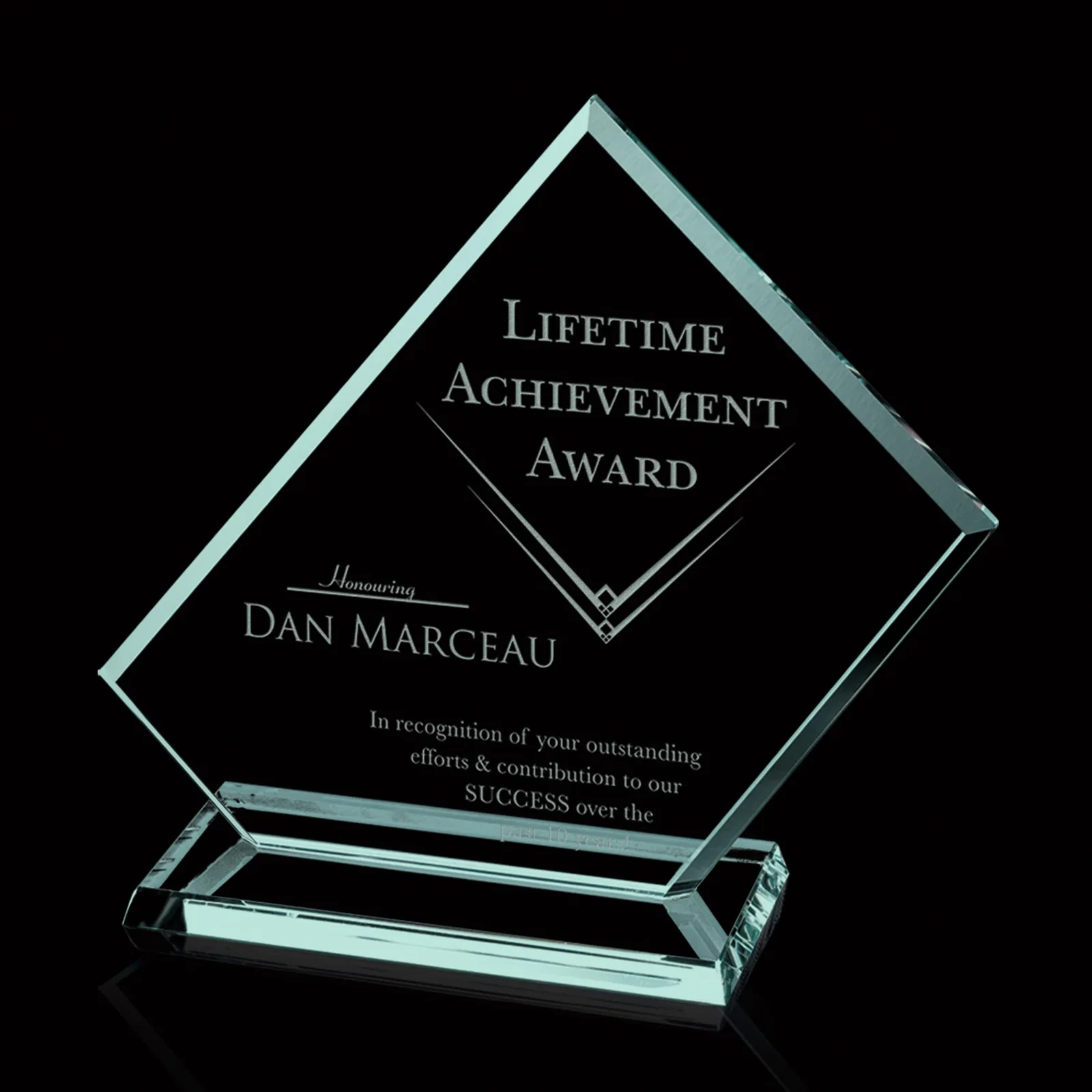 Custom Jade Glass Rectangle Award With An Angled Cut Corner for sales achievement awards