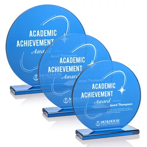 Blue Glass Circle Award on a Matching Blue Base