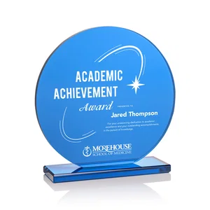 Blue Glass Circle Award on a Matching Blue Base