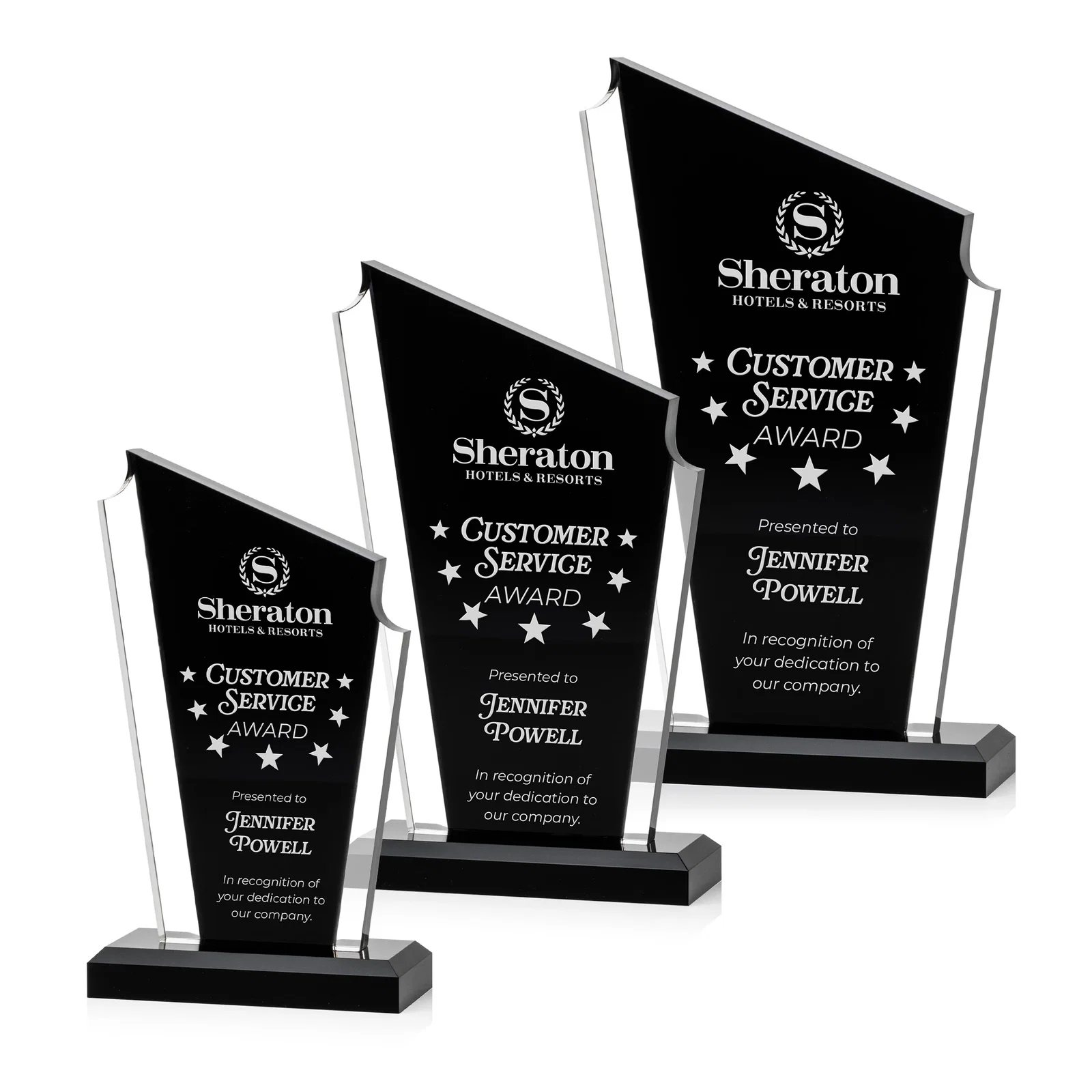 Custom Acrylic Peak Award With Dual-Side Engraving on Ebony Base for employee recognition