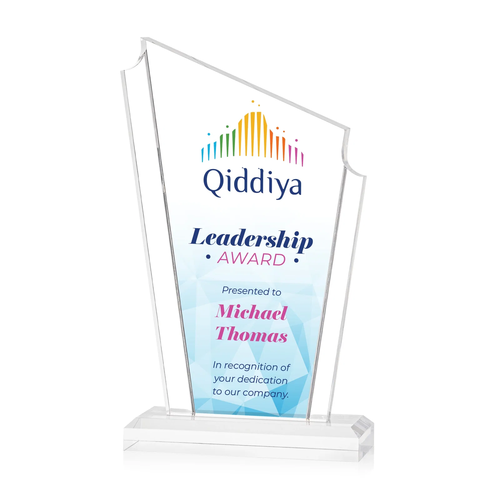 Personalized Acrylic Peak Award With Dual-Side Engraving on Ebony Base for service anniversary gifts
