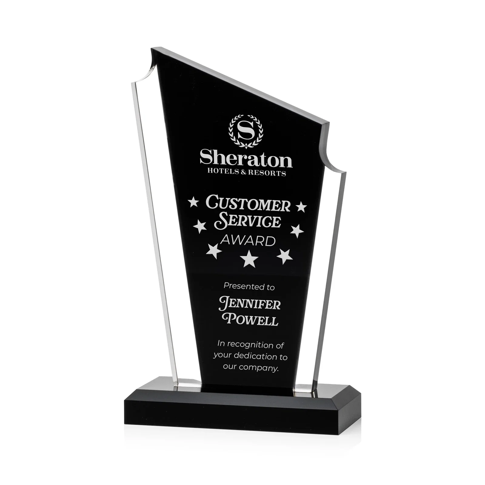 Custom Acrylic Peak Award With Dual-Side Engraving on Ebony Base for corporate award ceremonies