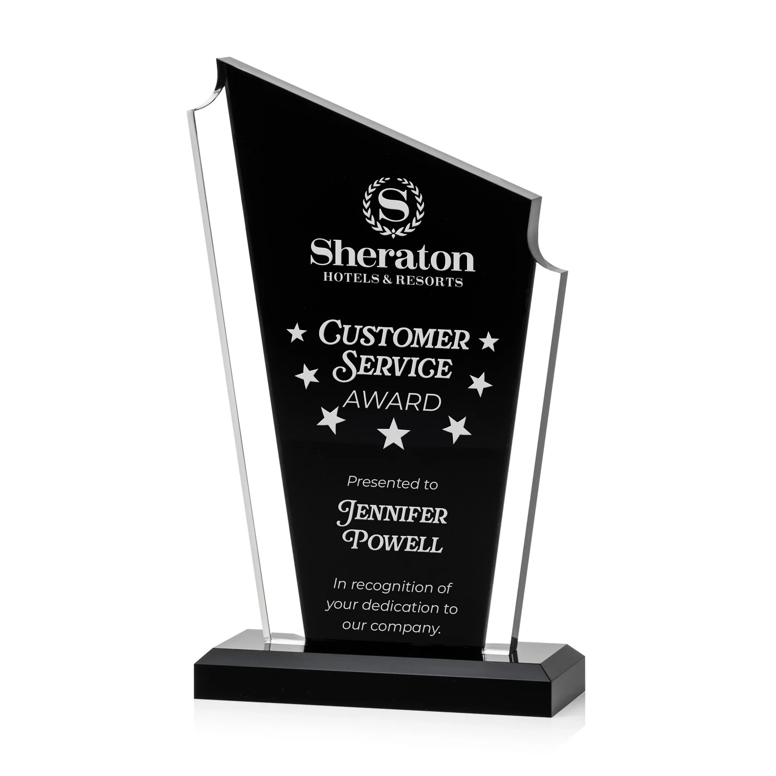 Custom Acrylic Peak Award With Dual-Side Engraving on Ebony Base for service anniversary gifts