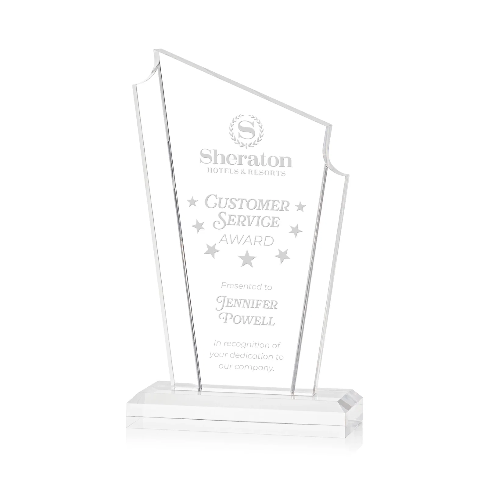 Custom Acrylic Peak Award With Dual-Side Engraving on Ebony Base for team milestone celebrations