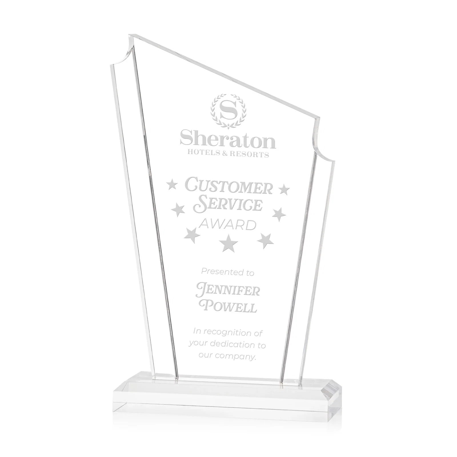 Custom Acrylic Peak Award With Dual-Side Engraving on Ebony Base for donor appreciation