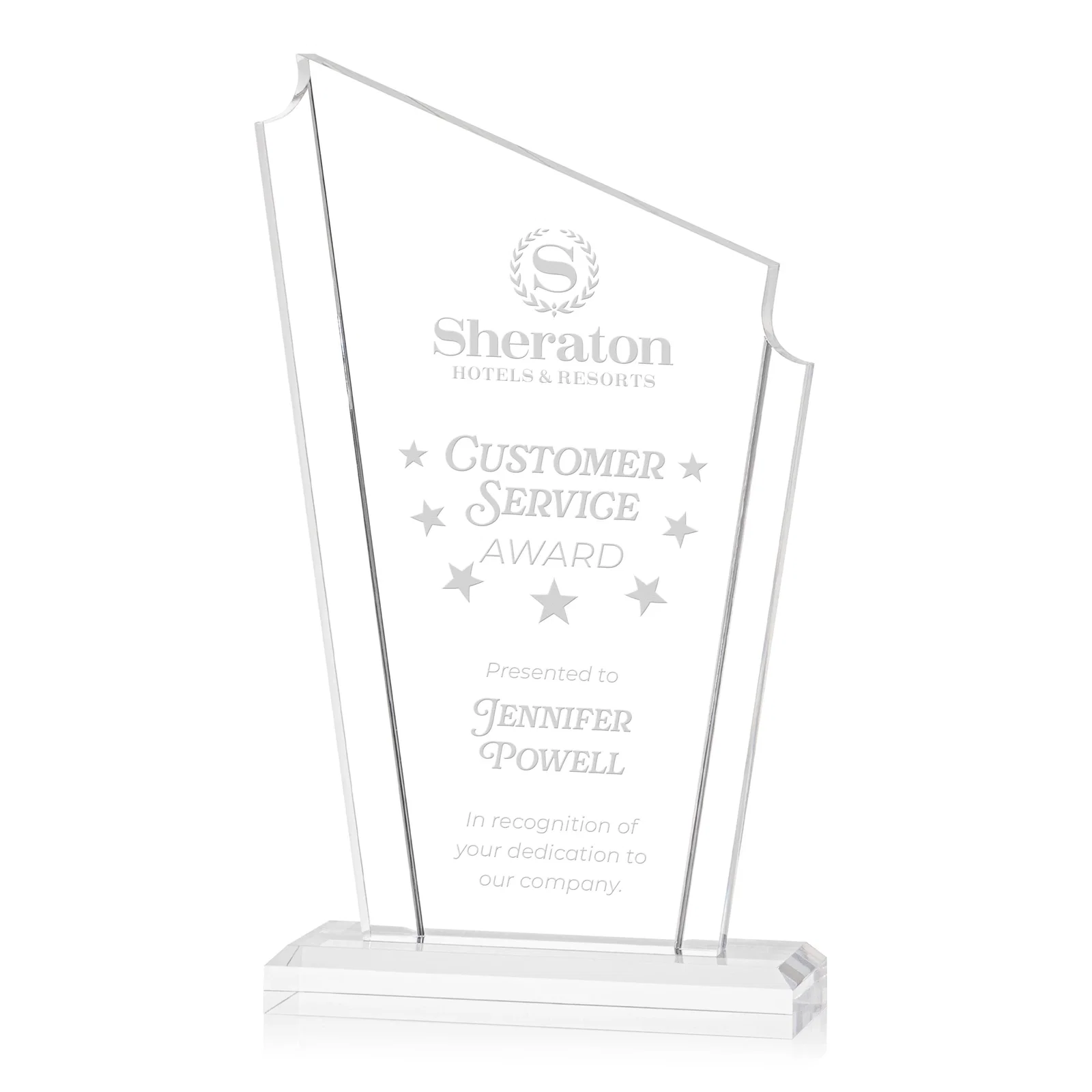Custom Acrylic Peak Award With Dual-Side Engraving on Ebony Base for graduation ceremonies