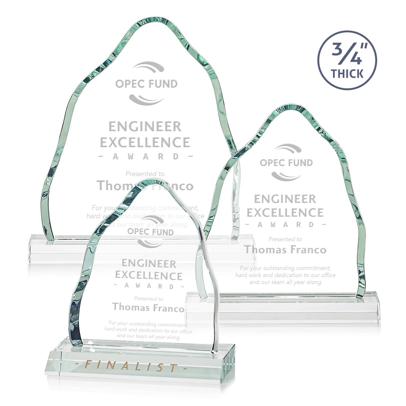 Custom Starfire Crystal Iceberg Award, 3/4 Inch Thick with Heavy Bevels, awards for employee recognition