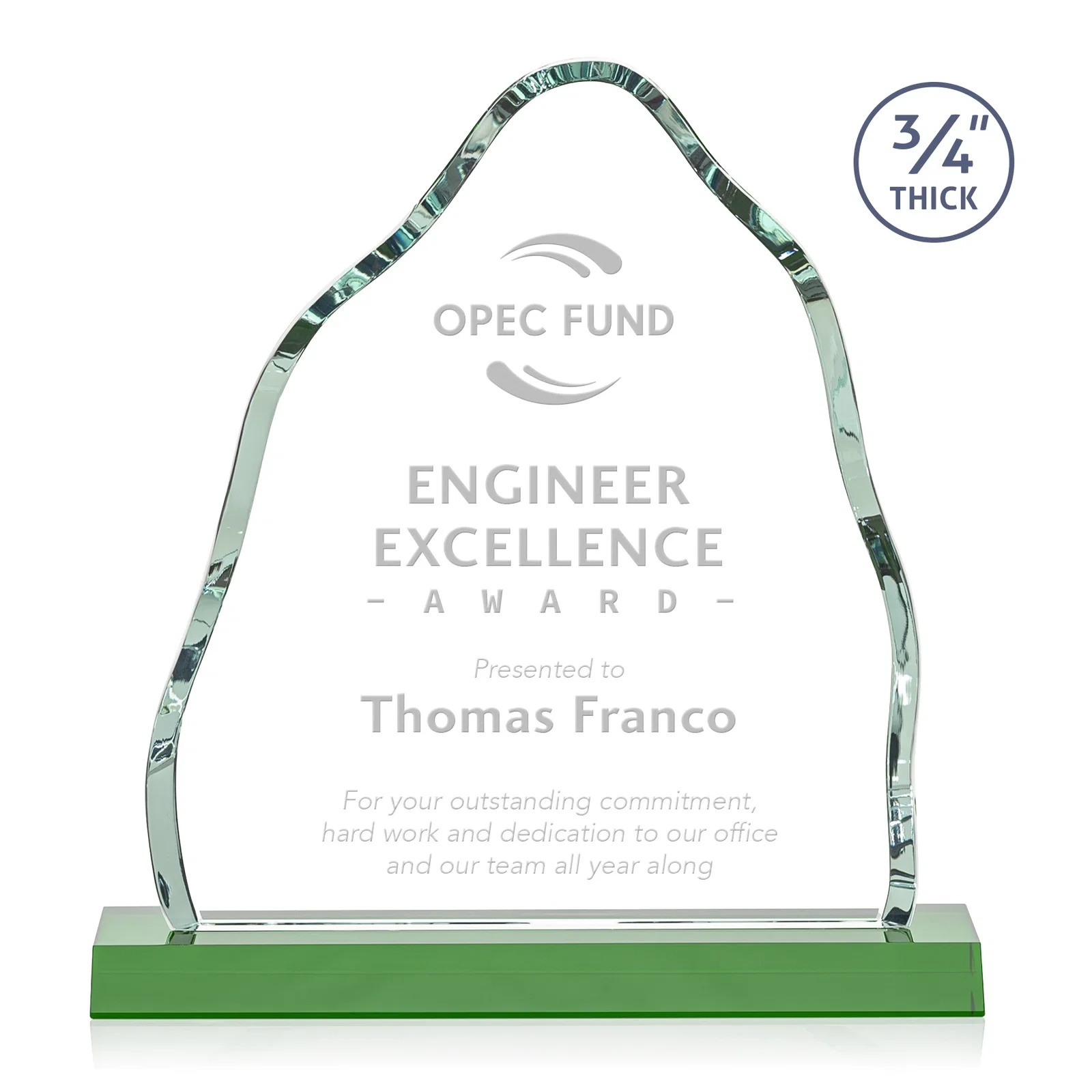 Custom Starfire Crystal Iceberg Award, 3/4 Inch Thick with Heavy Bevels, awards for company anniversary events
