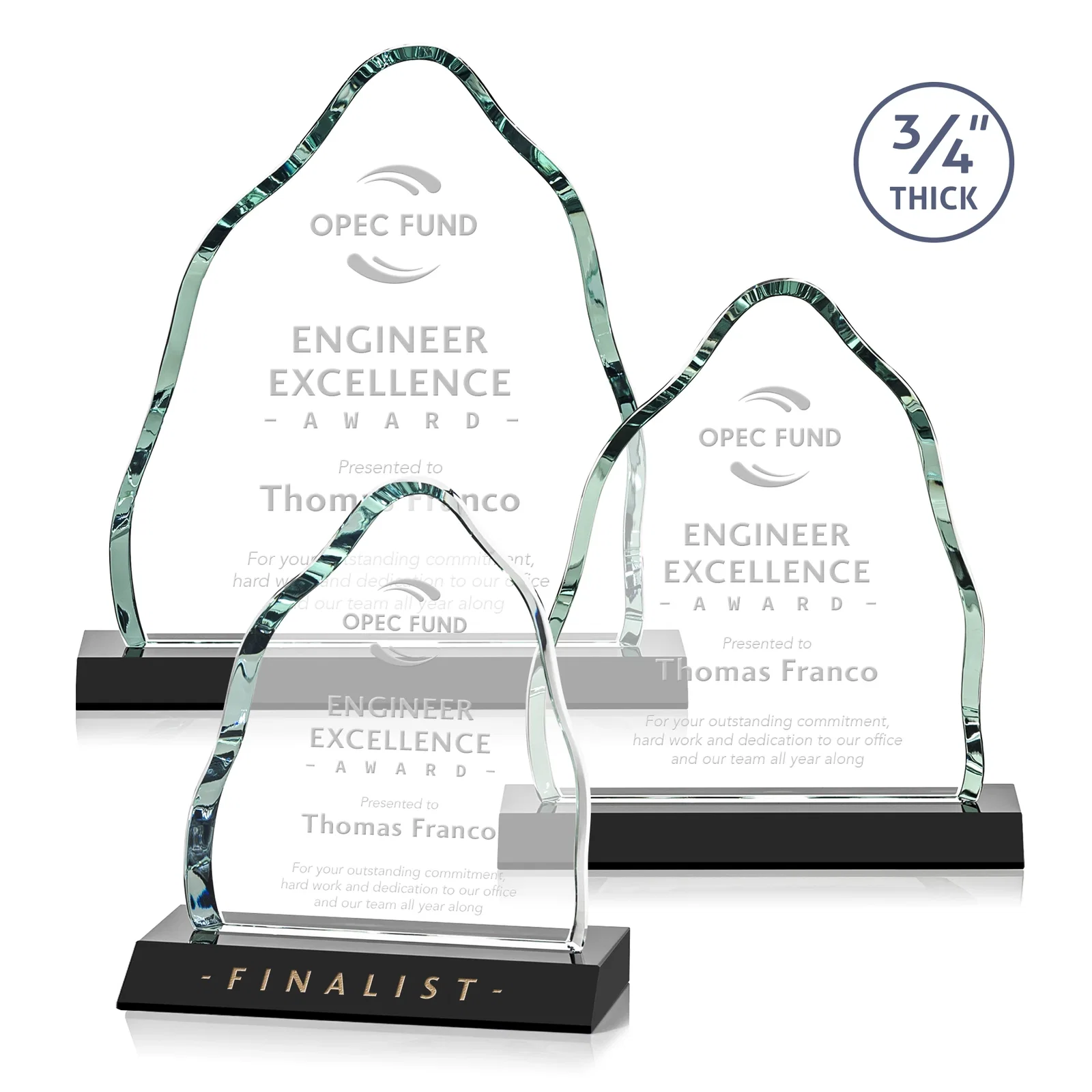 Personalized Starfire Crystal Iceberg Award, 3/4 Inch Thick with Heavy Bevels, awards for employee recognition